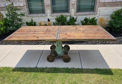 Large Industrial Cast Iron Factory Trolley Work Cart Pine Plank Table or Island