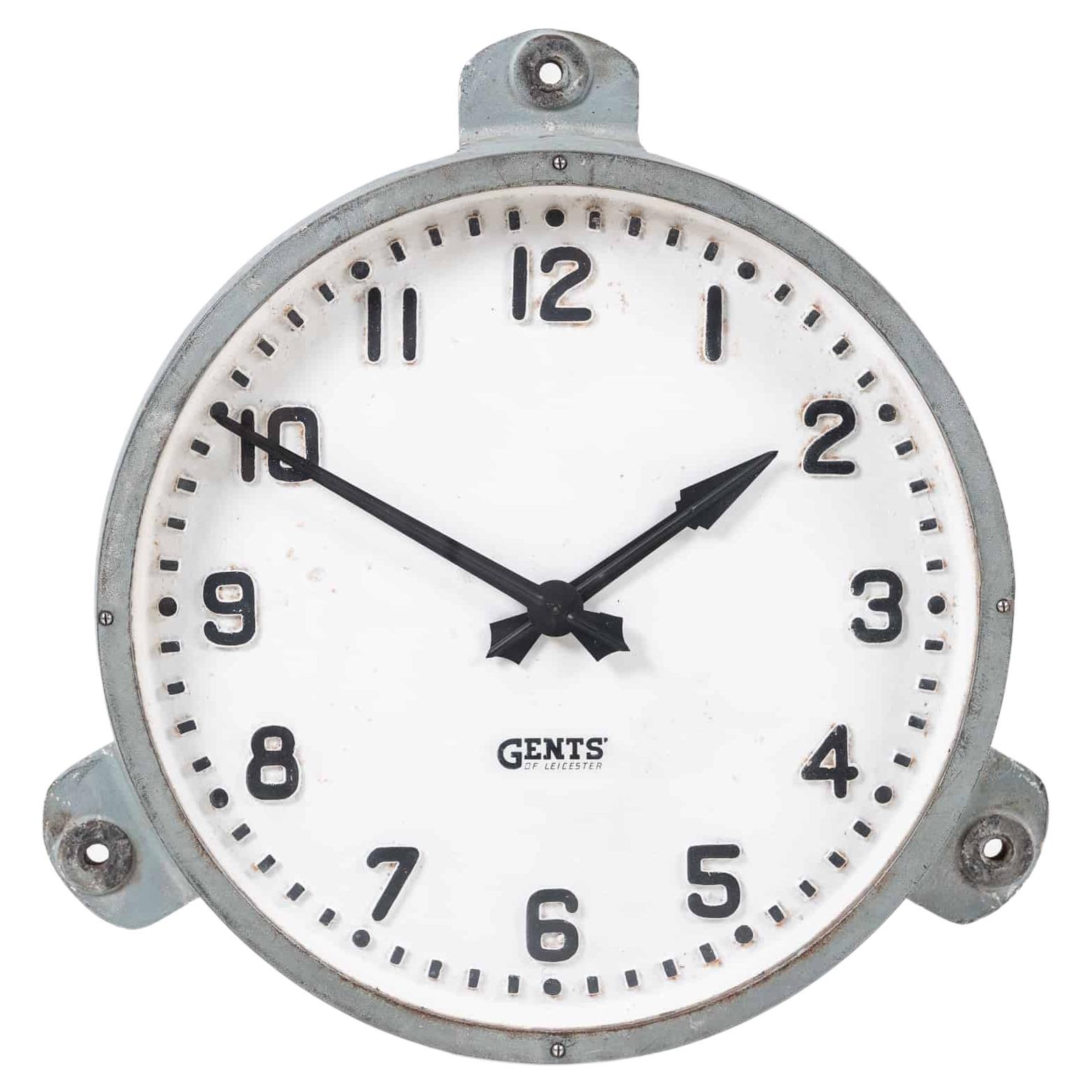 Large Industrial Cast Iron Gents of Leicester Factory Wall Clock, c.1930