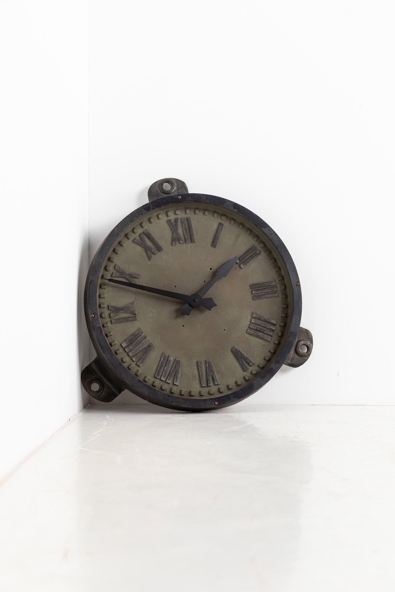 Large Industrial Cast Iron Gents of Leicester Factory Wall Clock, c.1930