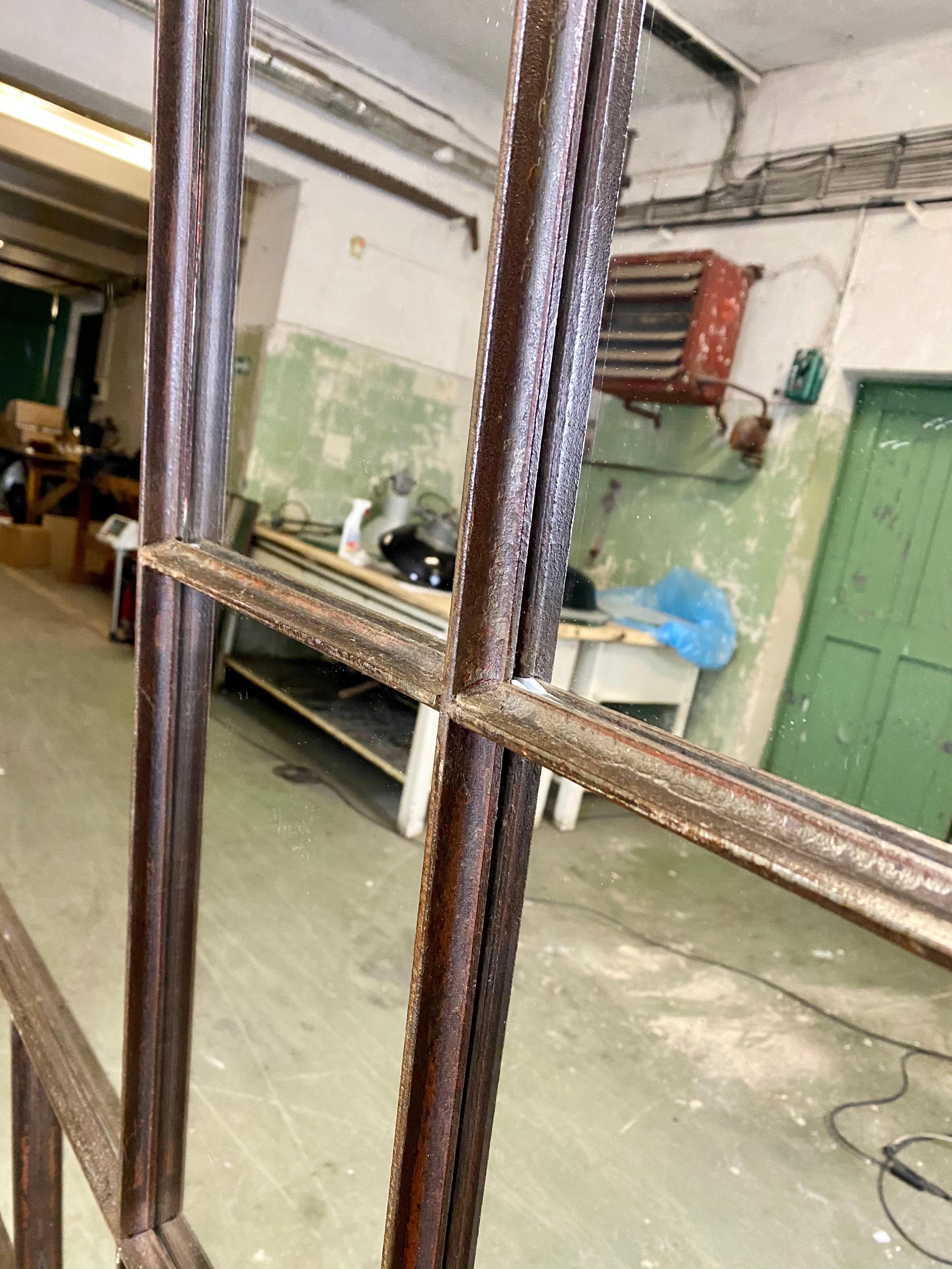 European Large Industrial Cast Iron Window with Mirror, 1930s