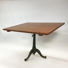 Large Industrial Cherry Drafting Table Cast Iron Pedestal Base