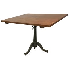 Large Industrial Cherry Drafting Table Cast Iron Pedestal Base