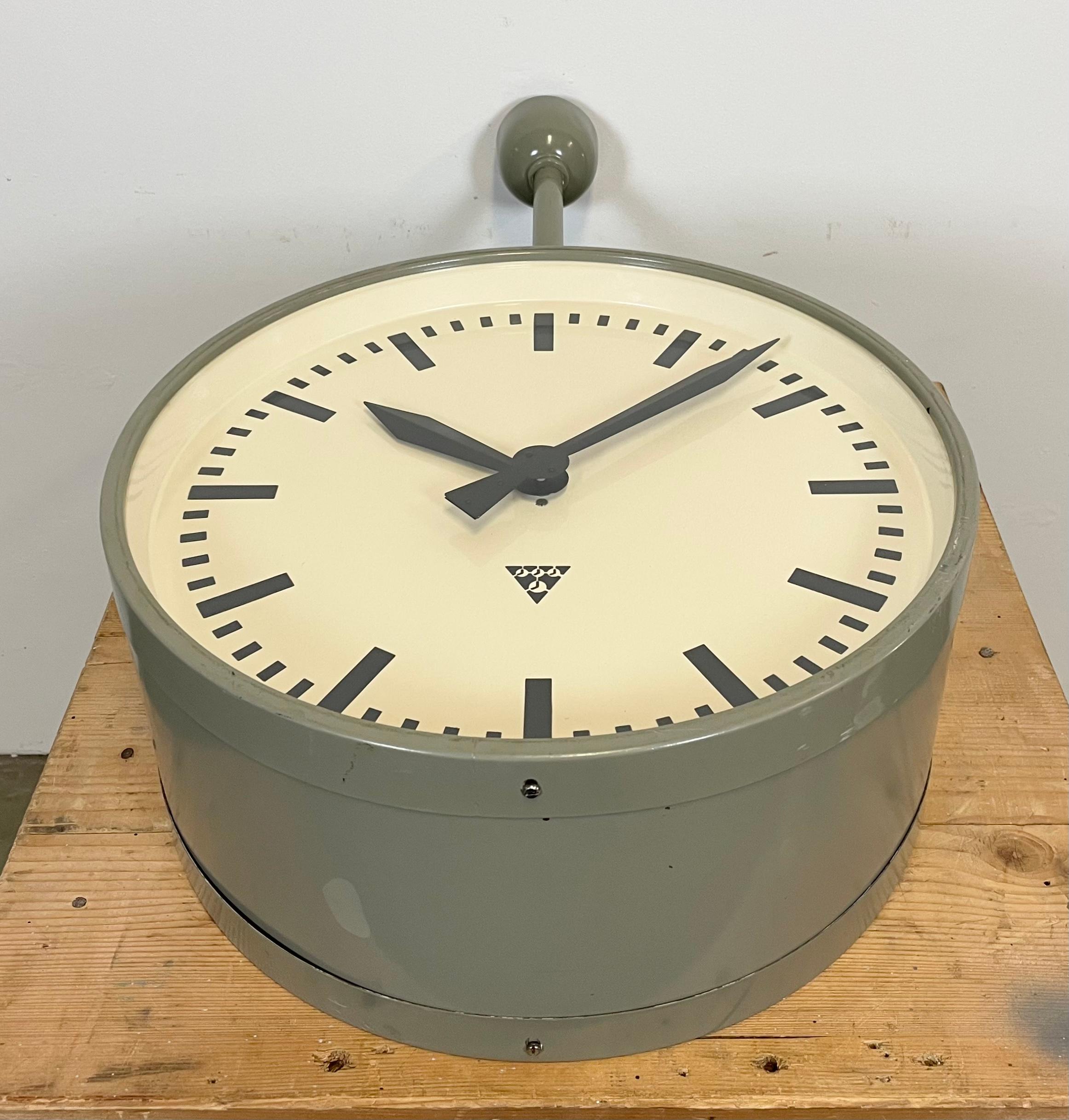 Large Industrial Double Sided Railway or Factory Clock from Pragotron, 1950s 4
