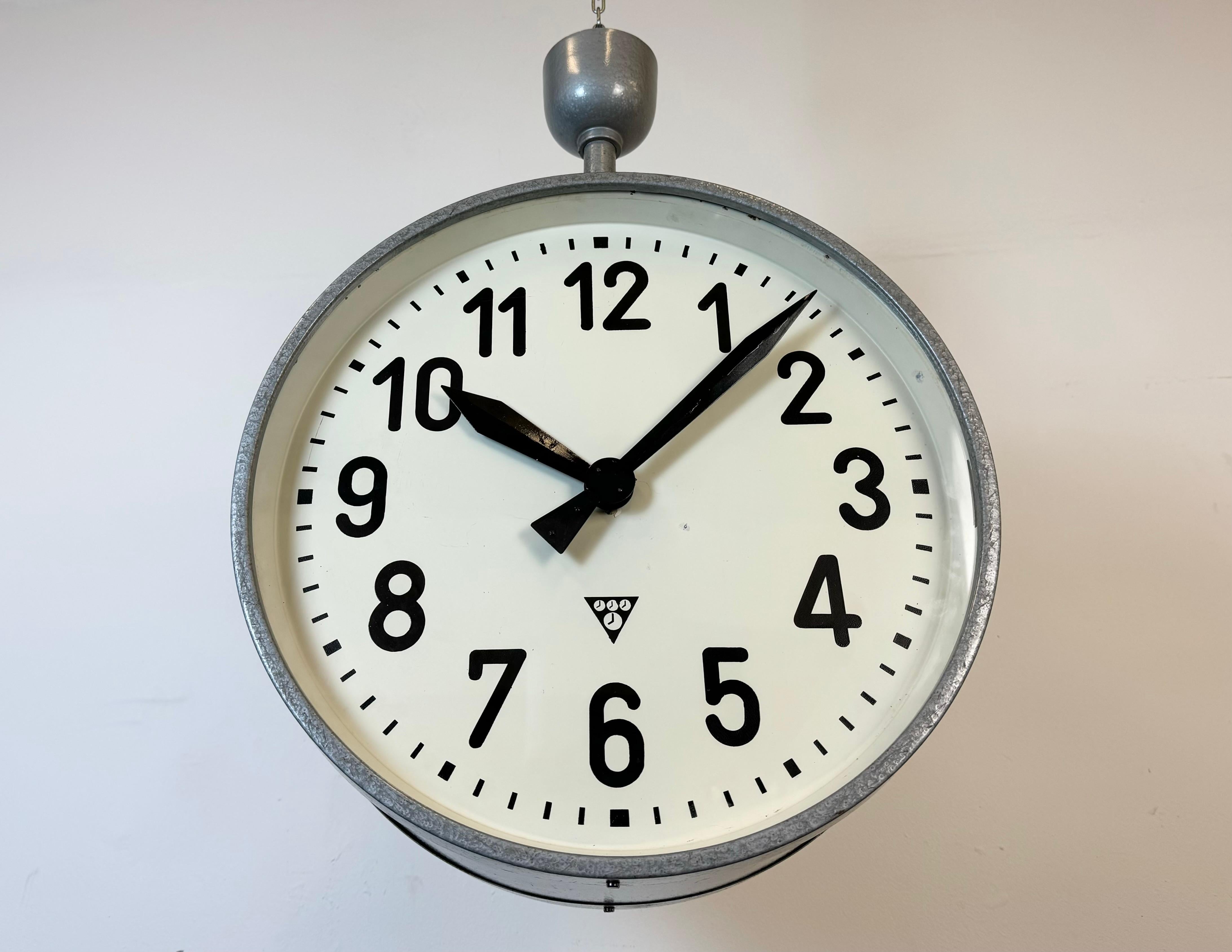 Large Industrial Double Sided Railway or Factory Clock from Pragotron, 1950s For Sale 4