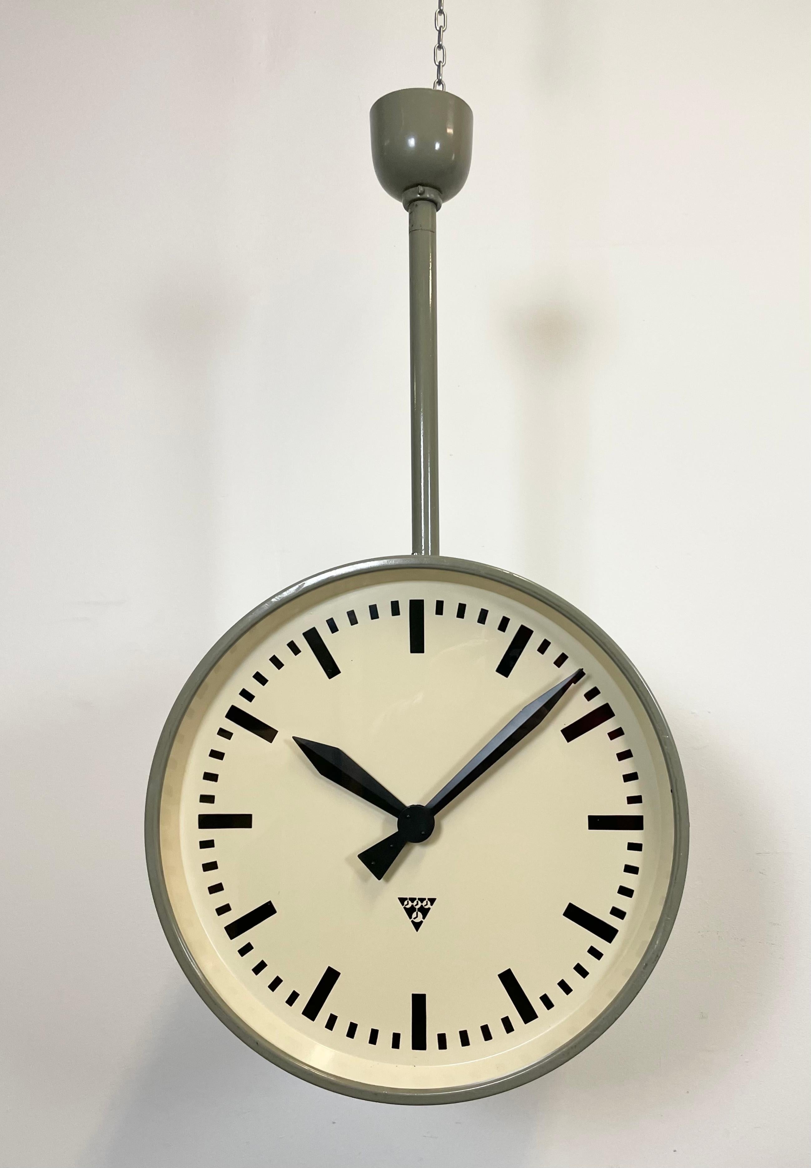 Large Industrial Double Sided Railway or Factory Clock from Pragotron, 1950s 5