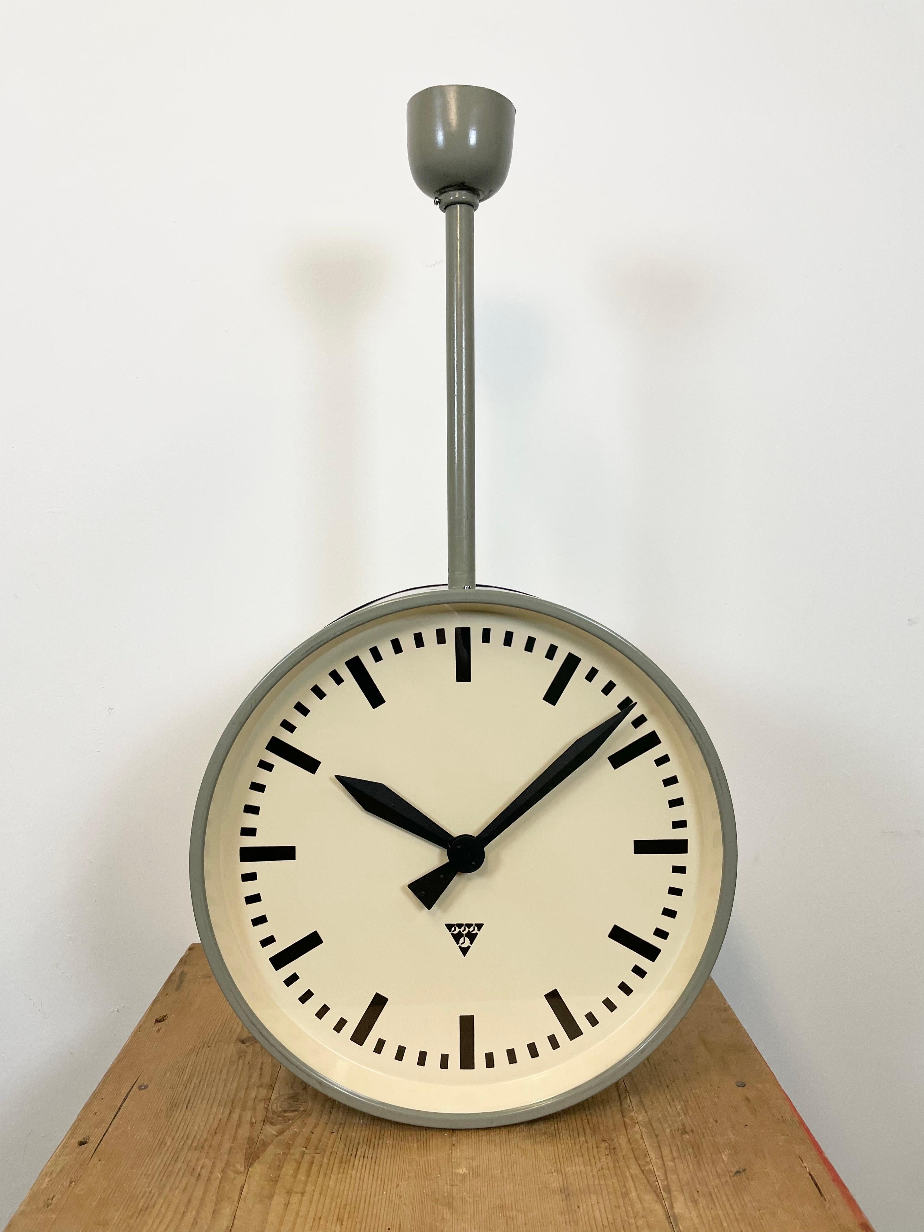 Large Industrial Double Sided Railway or Factory Clock from Pragotron, 1950s 6
