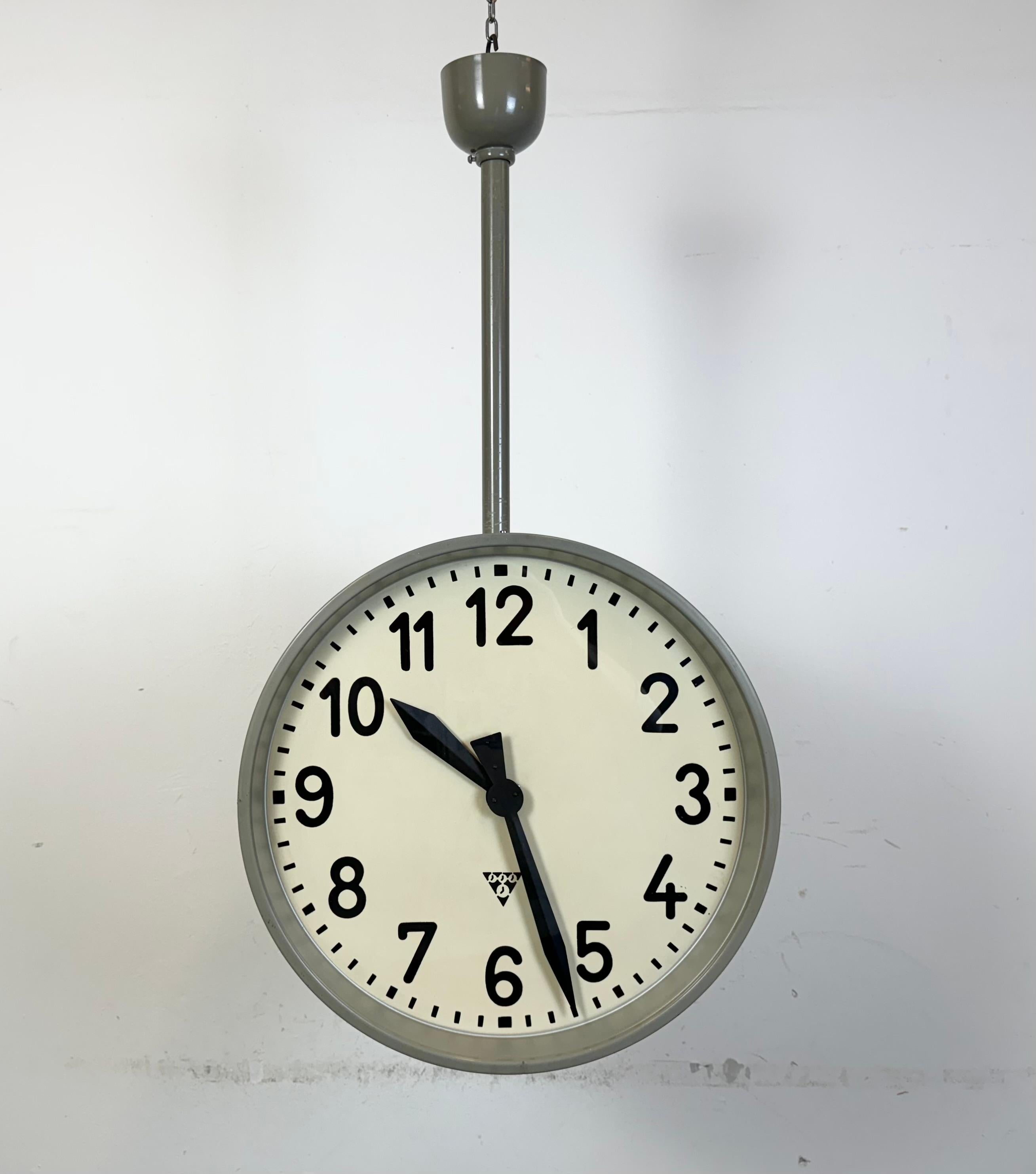 Large Industrial Double Sided Railway or Factory Clock from Pragotron, 1950s For Sale 6