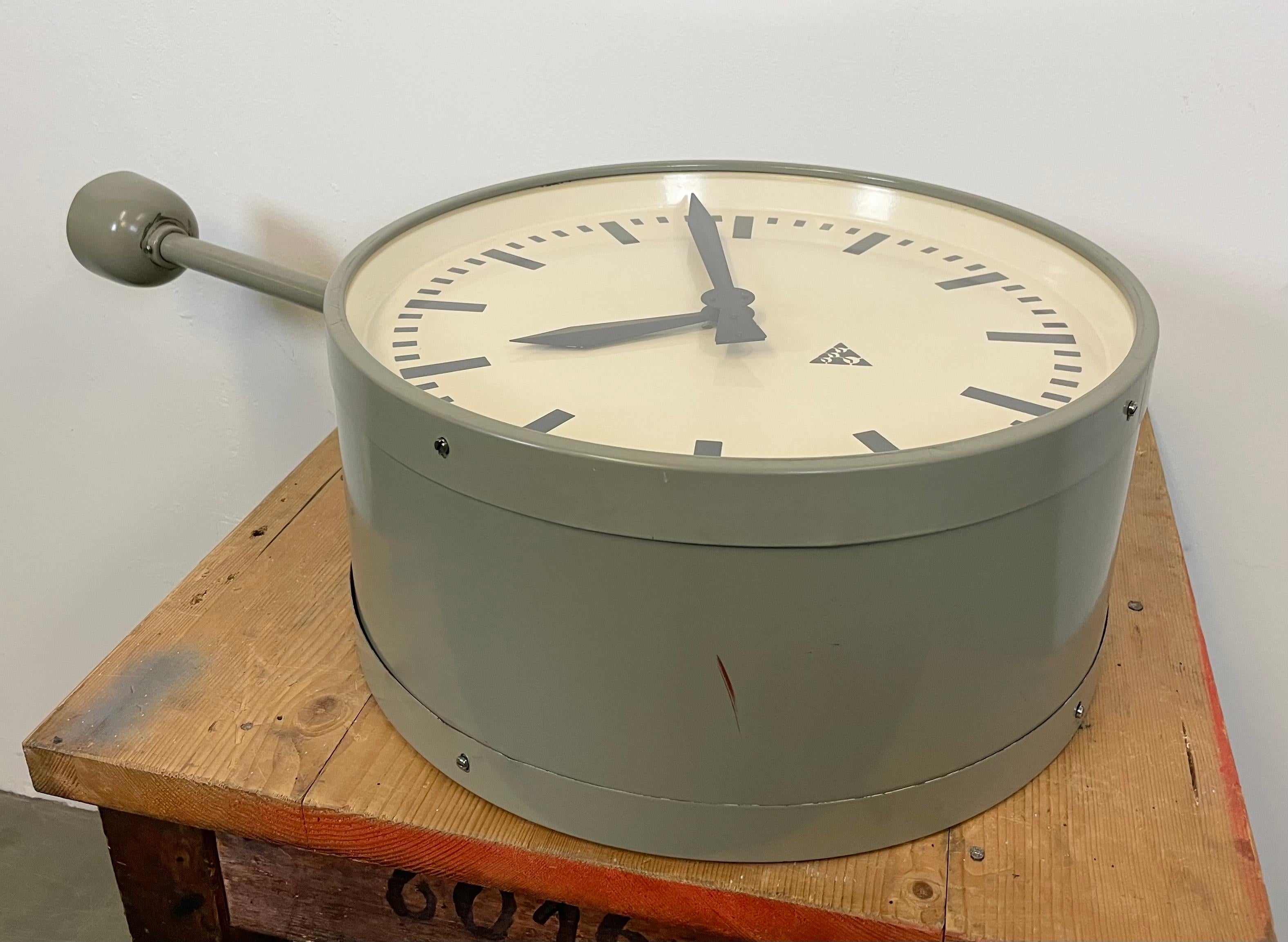 Large Industrial Double Sided Railway or Factory Clock from Pragotron, 1950s 8