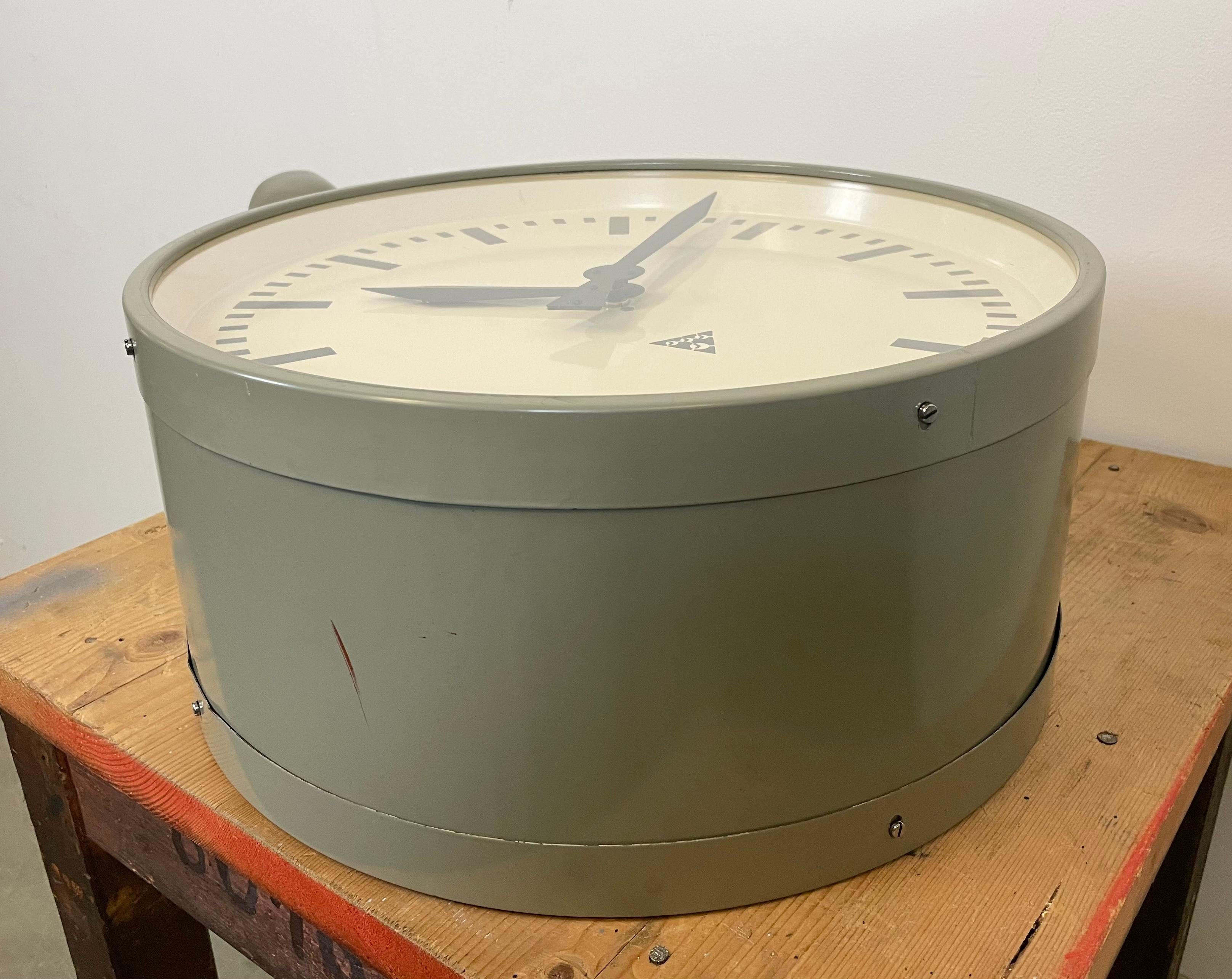 Large Industrial Double Sided Railway or Factory Clock from Pragotron, 1950s 9