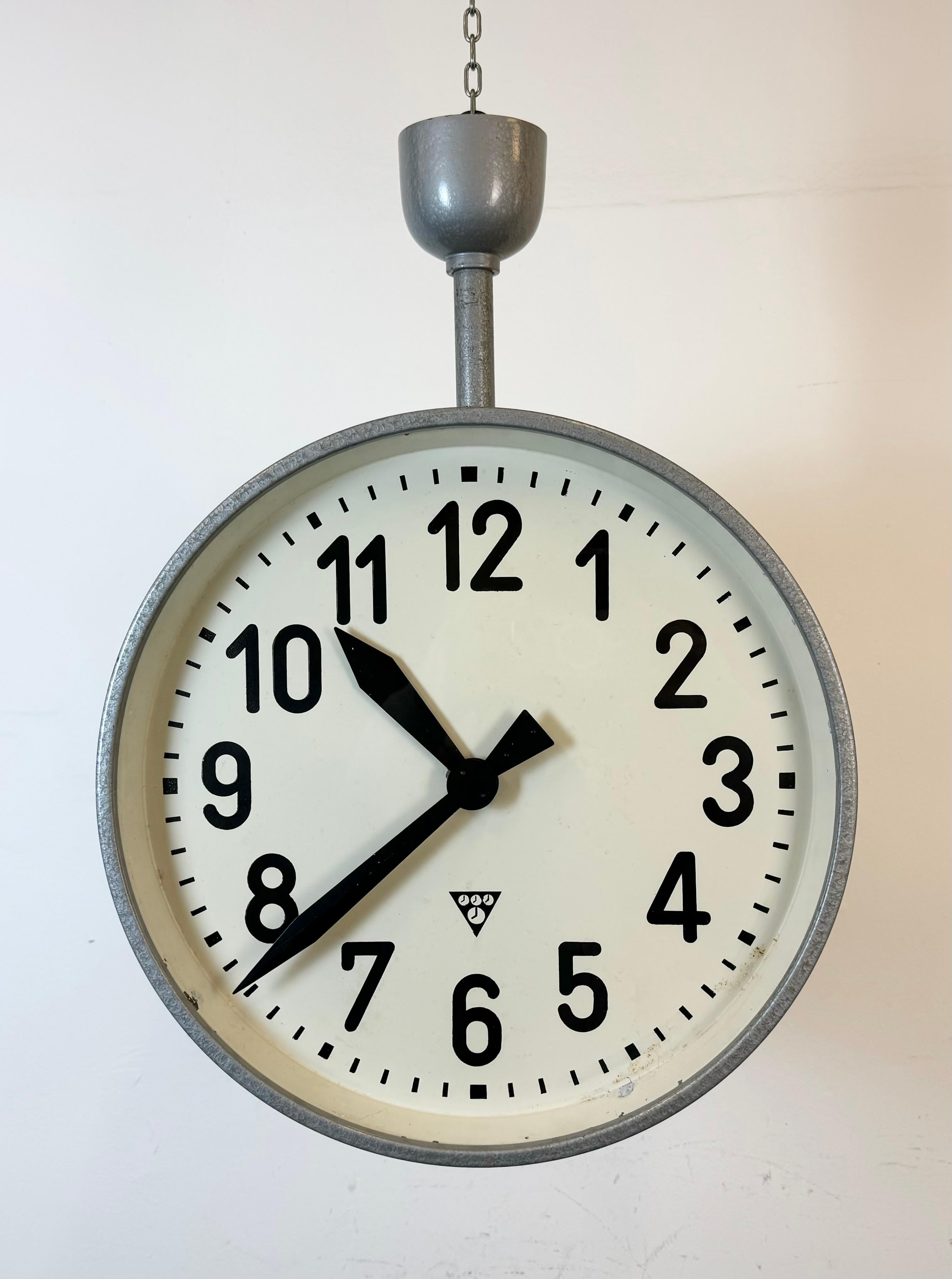 Large Industrial Double Sided Railway or Factory Clock from Pragotron, 1950s For Sale 9