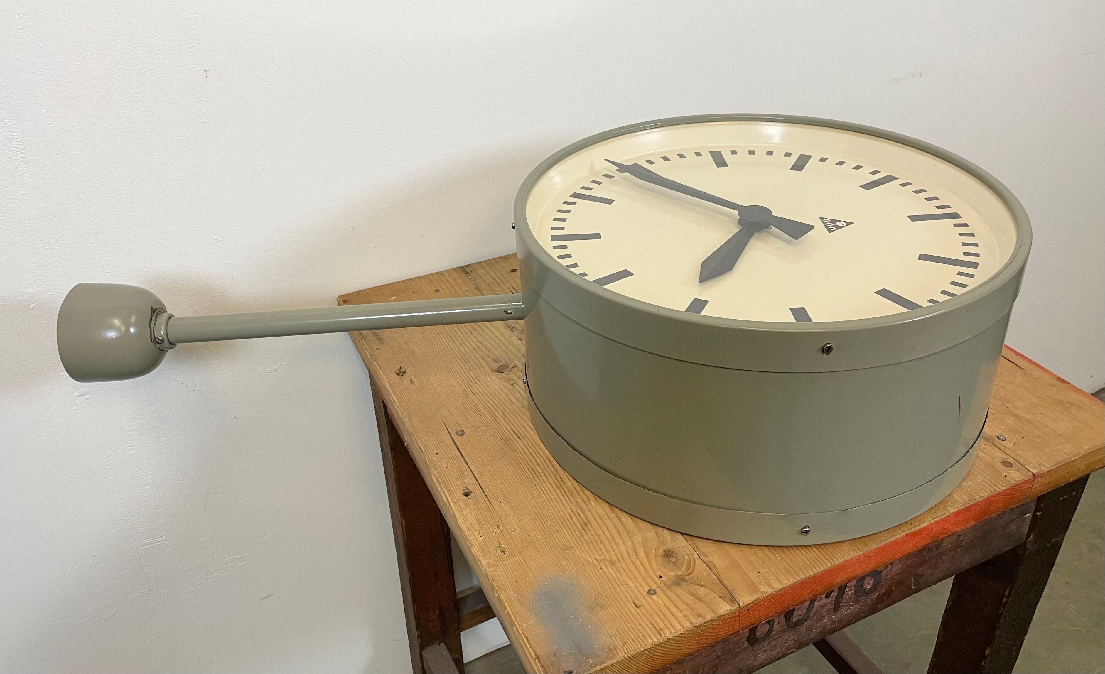 Large Industrial Double Sided Railway or Factory Clock from Pragotron, 1950s 10