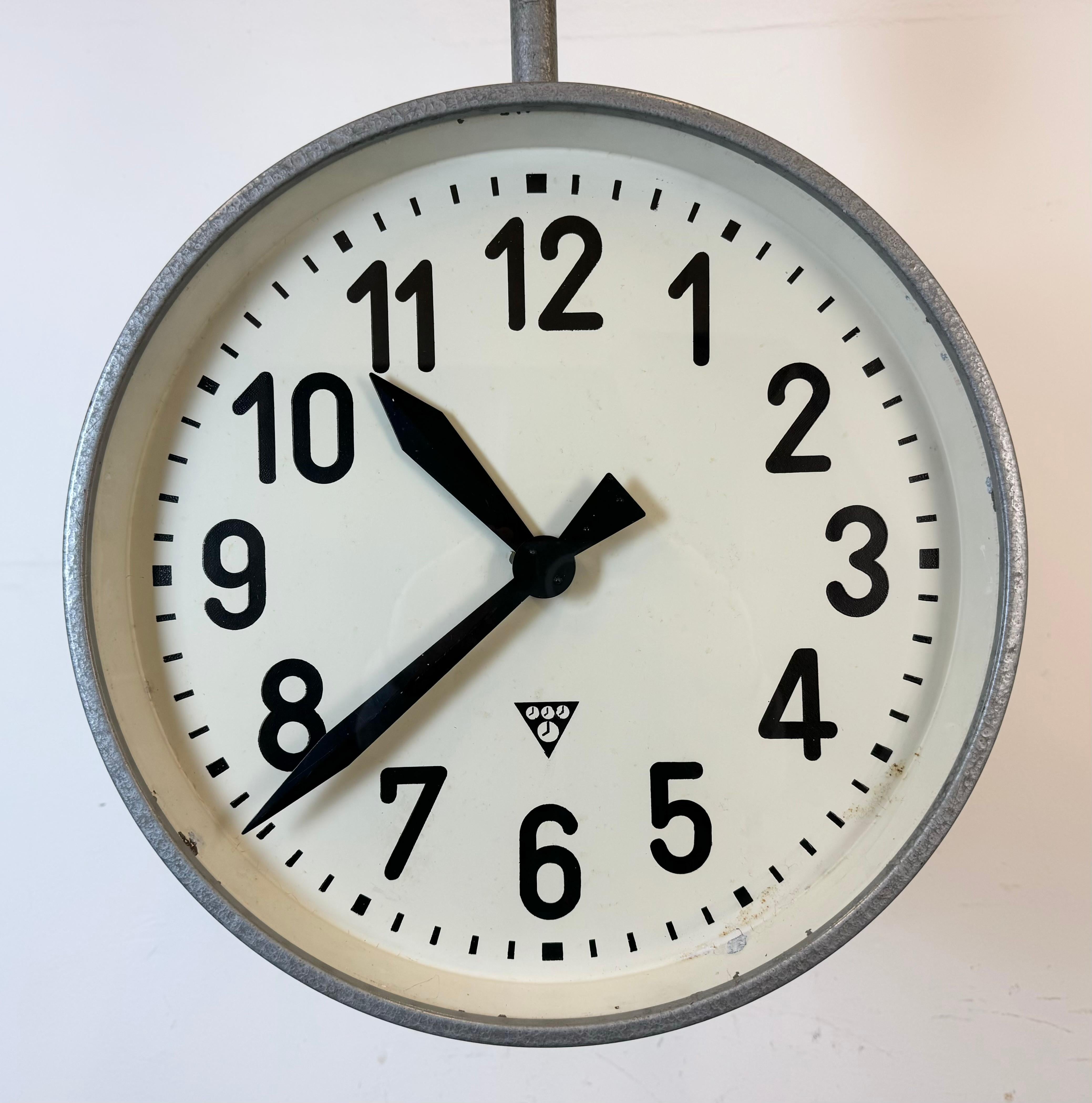 Large Industrial Double Sided Railway or Factory Clock from Pragotron, 1950s For Sale 10