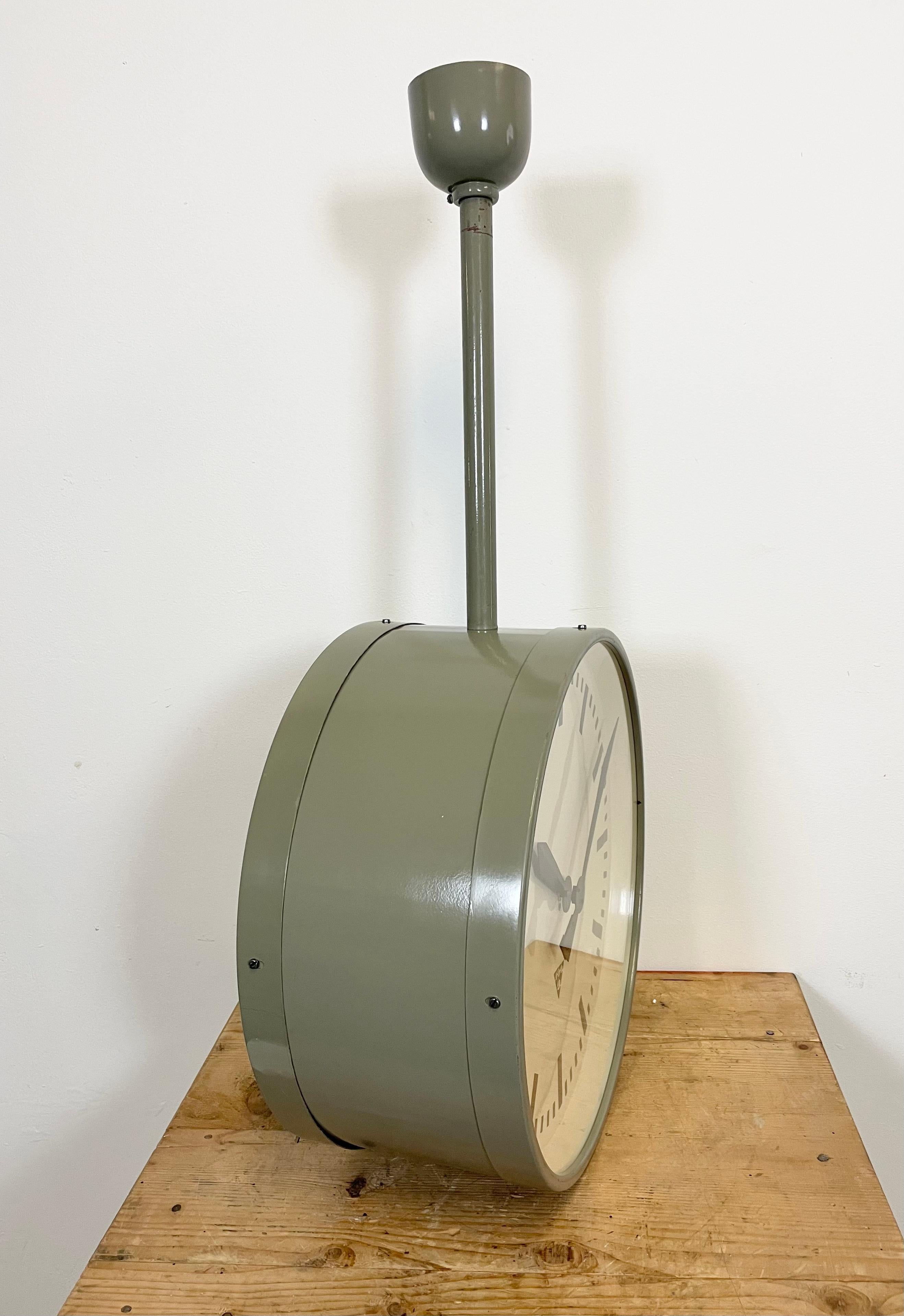 20th Century Large Industrial Double Sided Railway or Factory Clock from Pragotron, 1950s