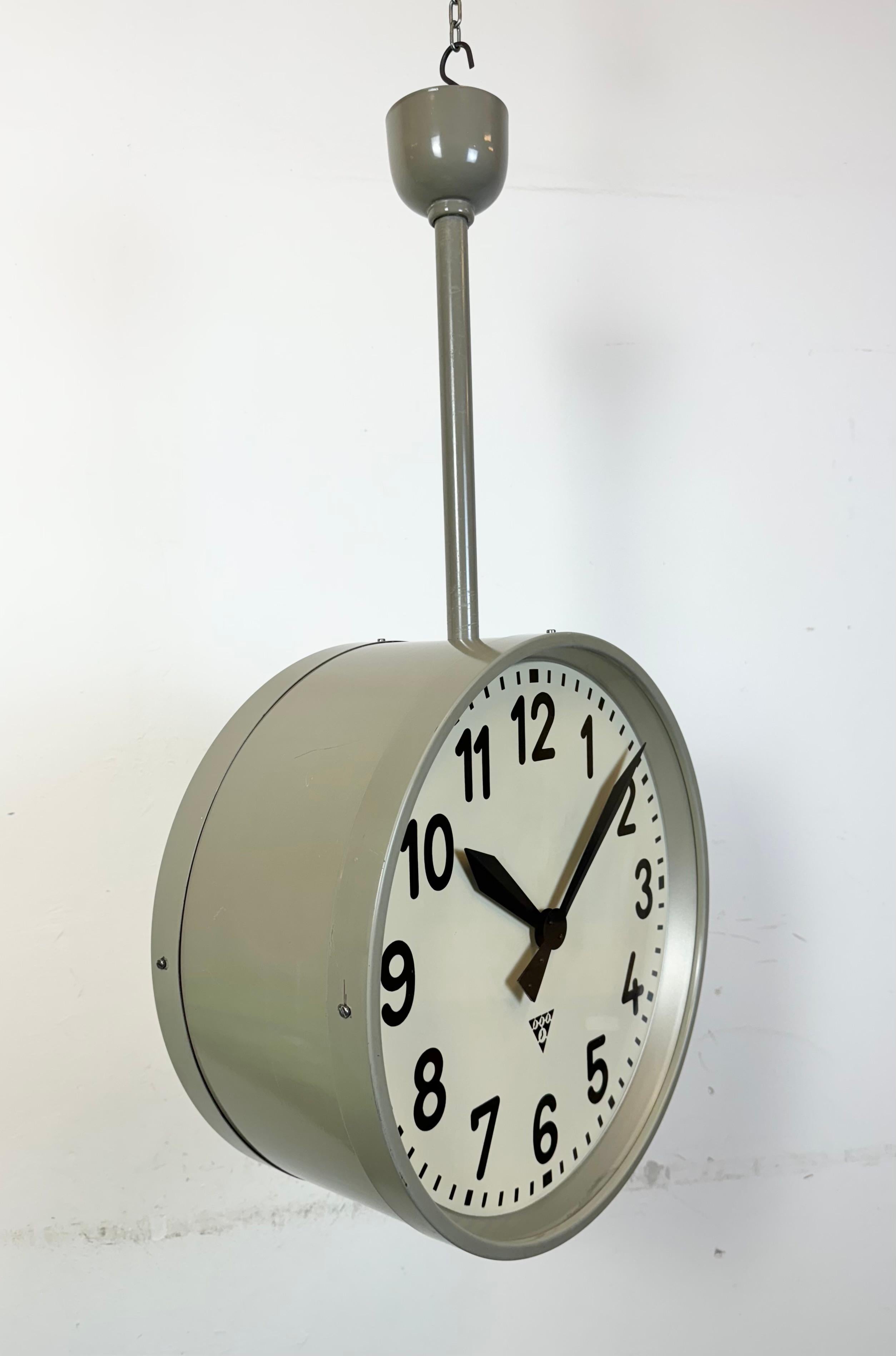 20th Century Large Industrial Double Sided Railway or Factory Clock from Pragotron, 1950s For Sale
