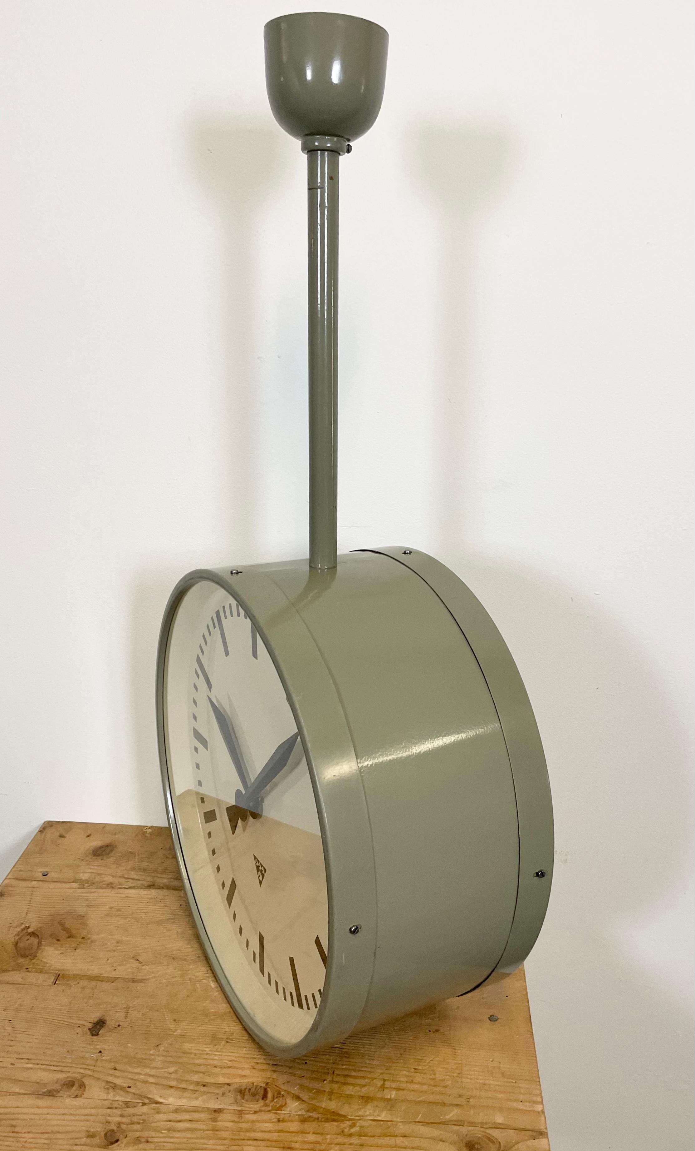 Large Industrial Double Sided Railway or Factory Clock from Pragotron, 1950s 1