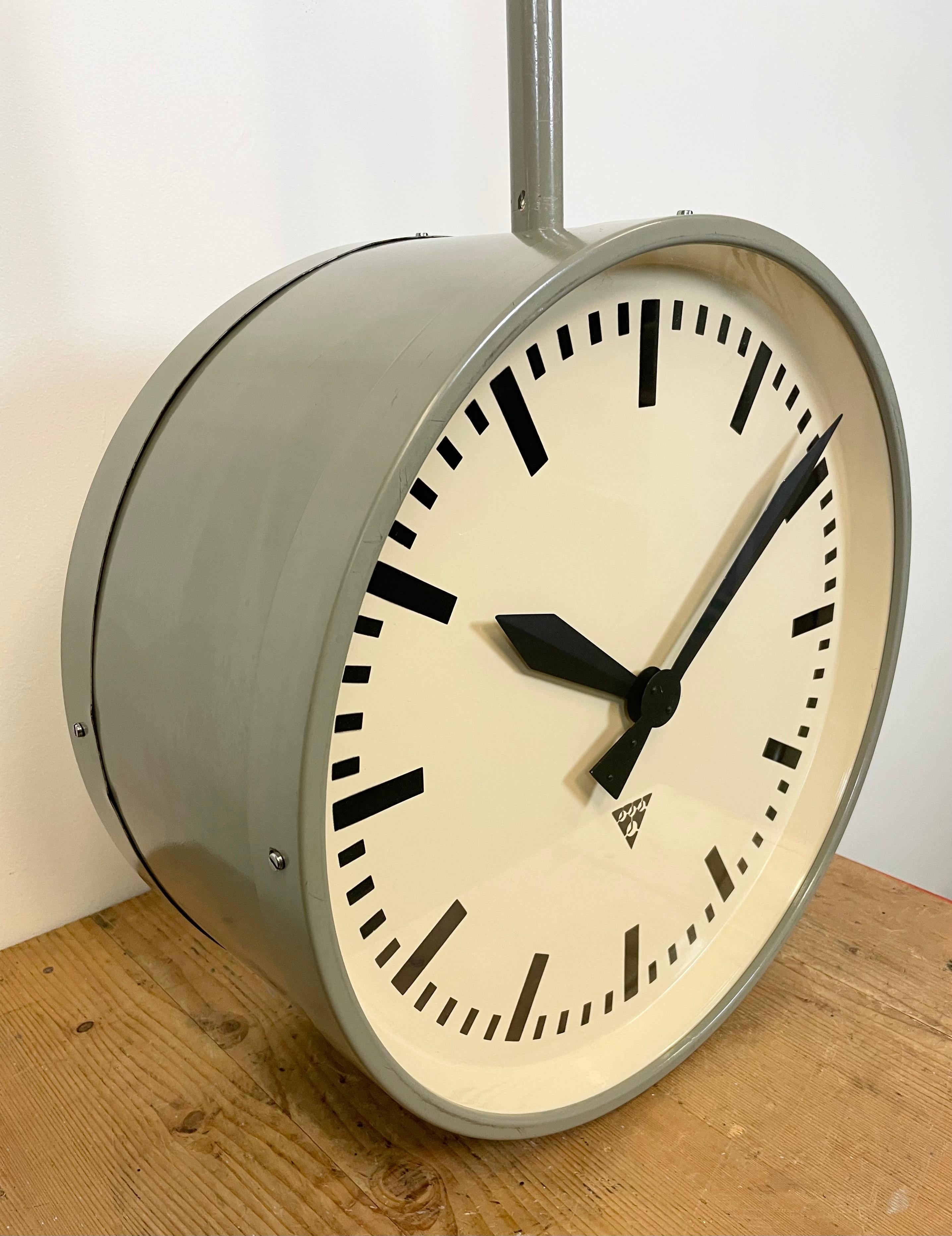 Large Industrial Double Sided Railway or Factory Clock from Pragotron, 1950s 1