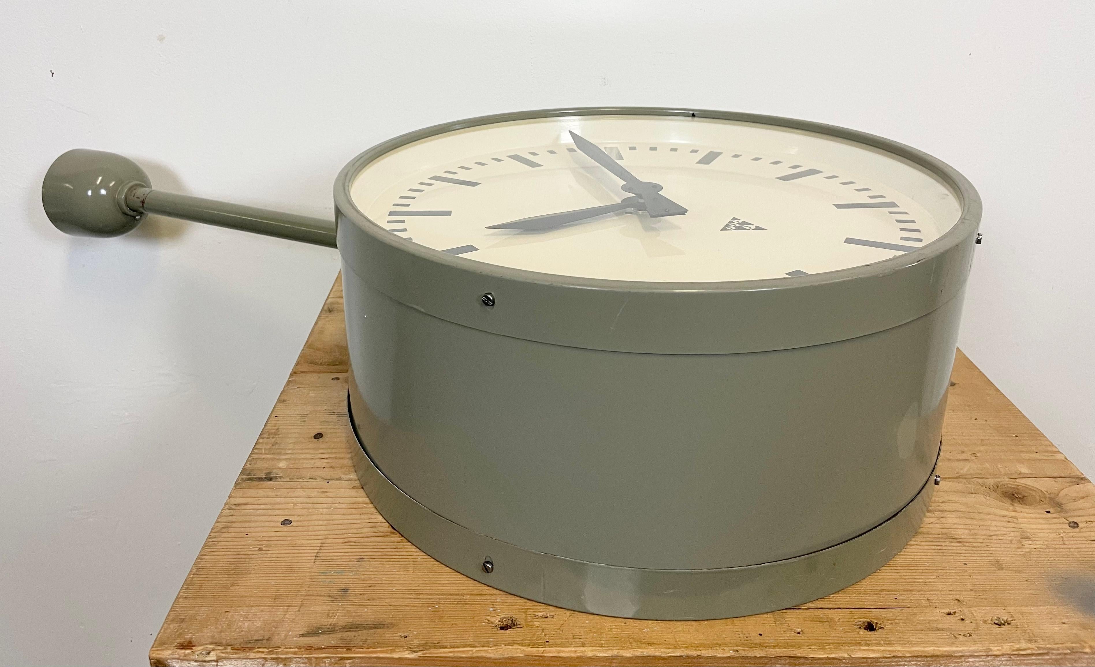 Large Industrial Double Sided Railway or Factory Clock from Pragotron, 1950s 3