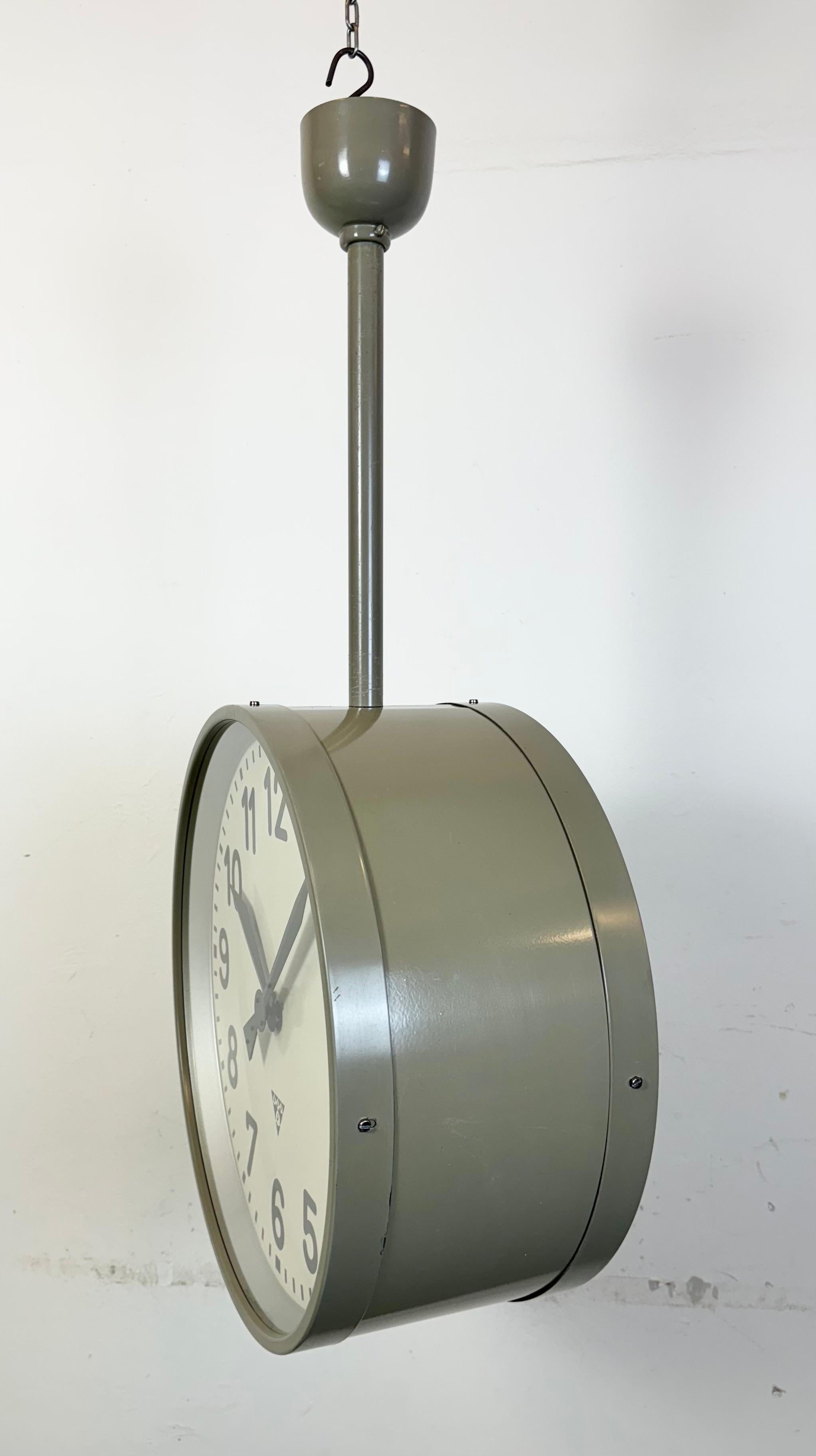 Large Industrial Double Sided Railway or Factory Clock from Pragotron, 1950s For Sale 3