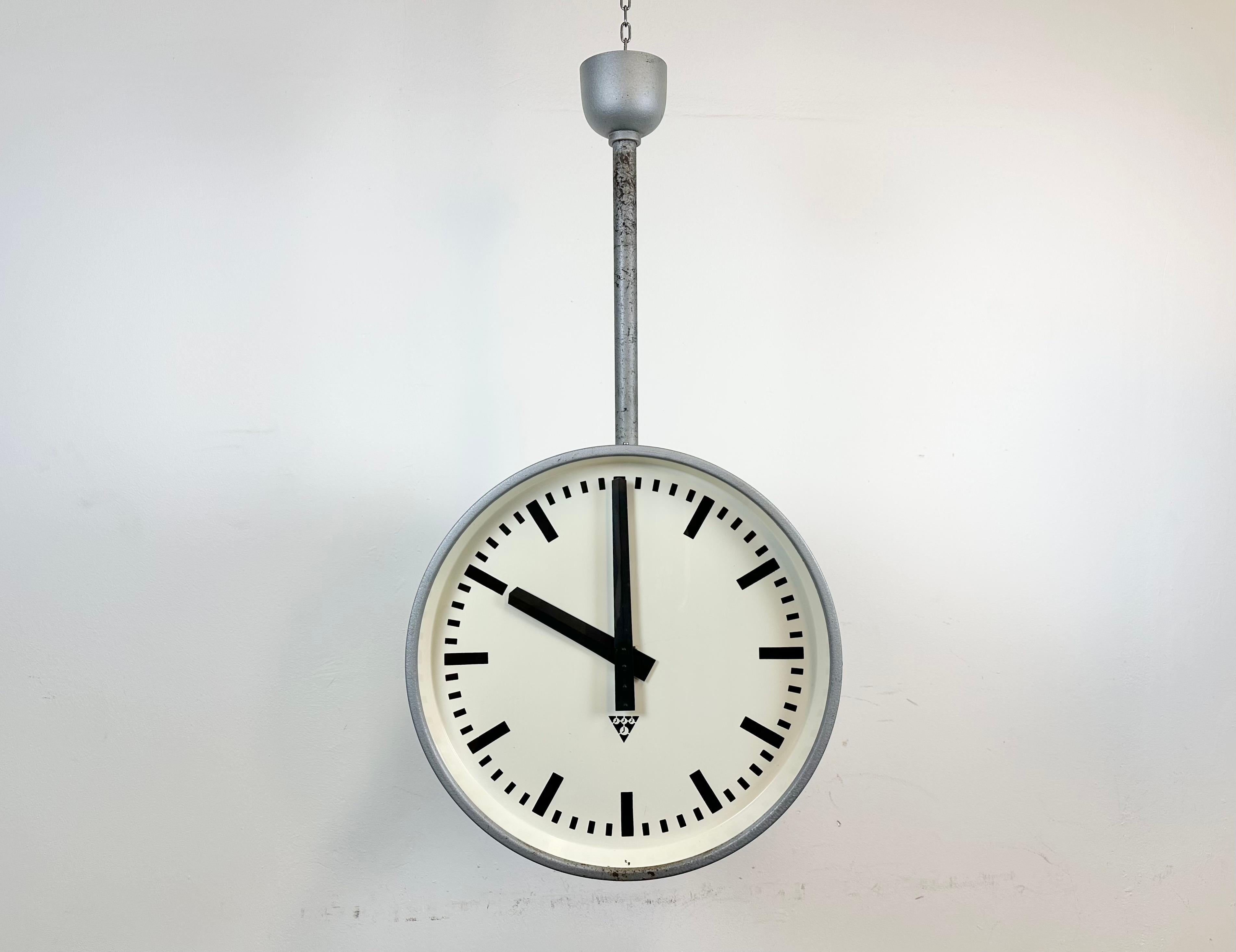 Large Industrial Double Sided Railway or Factory Clock from Pragotron, 1960s 3