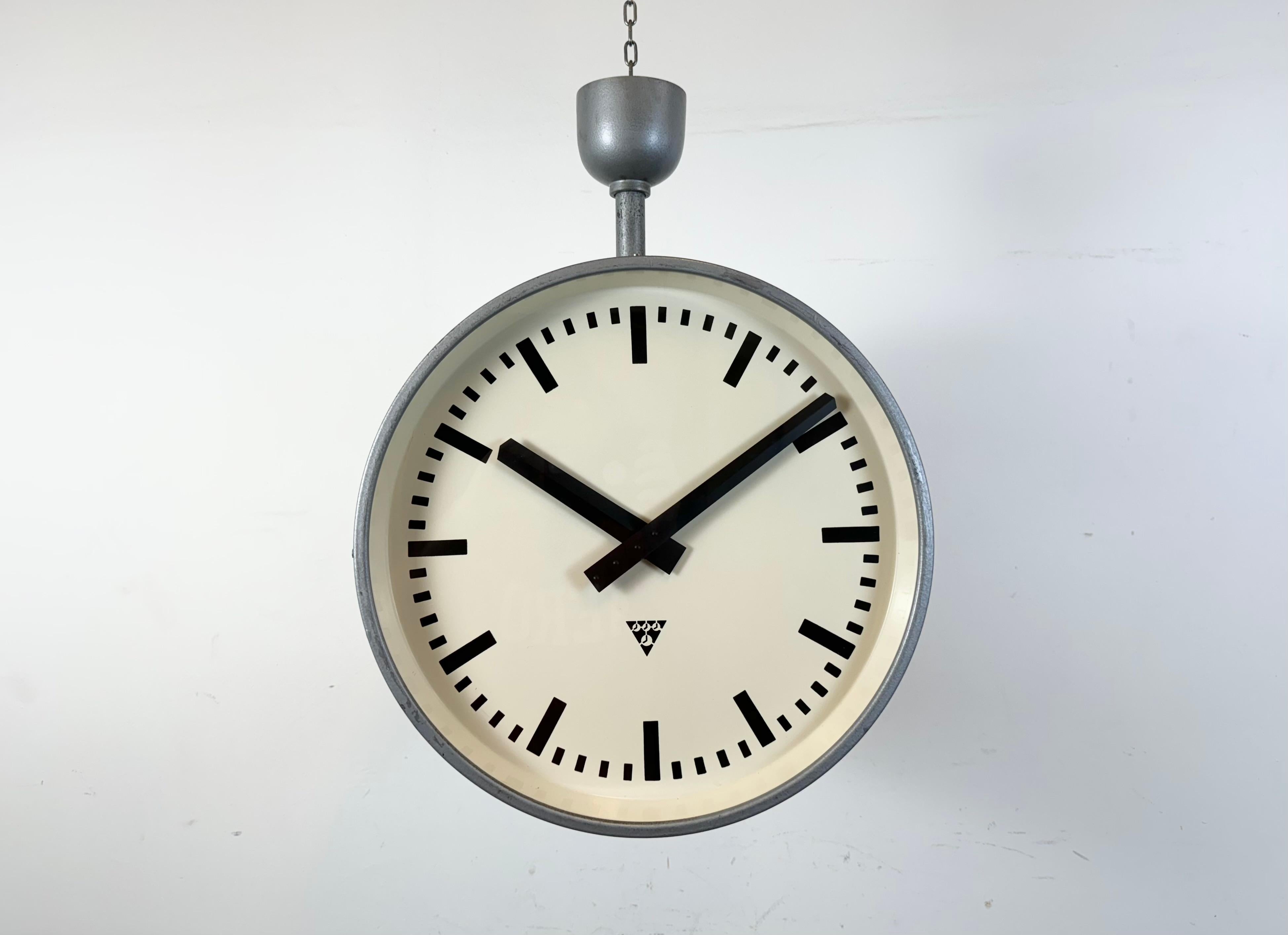 Large Industrial Double Sided Railway or Factory Clock from Pragotron, 1960s 4