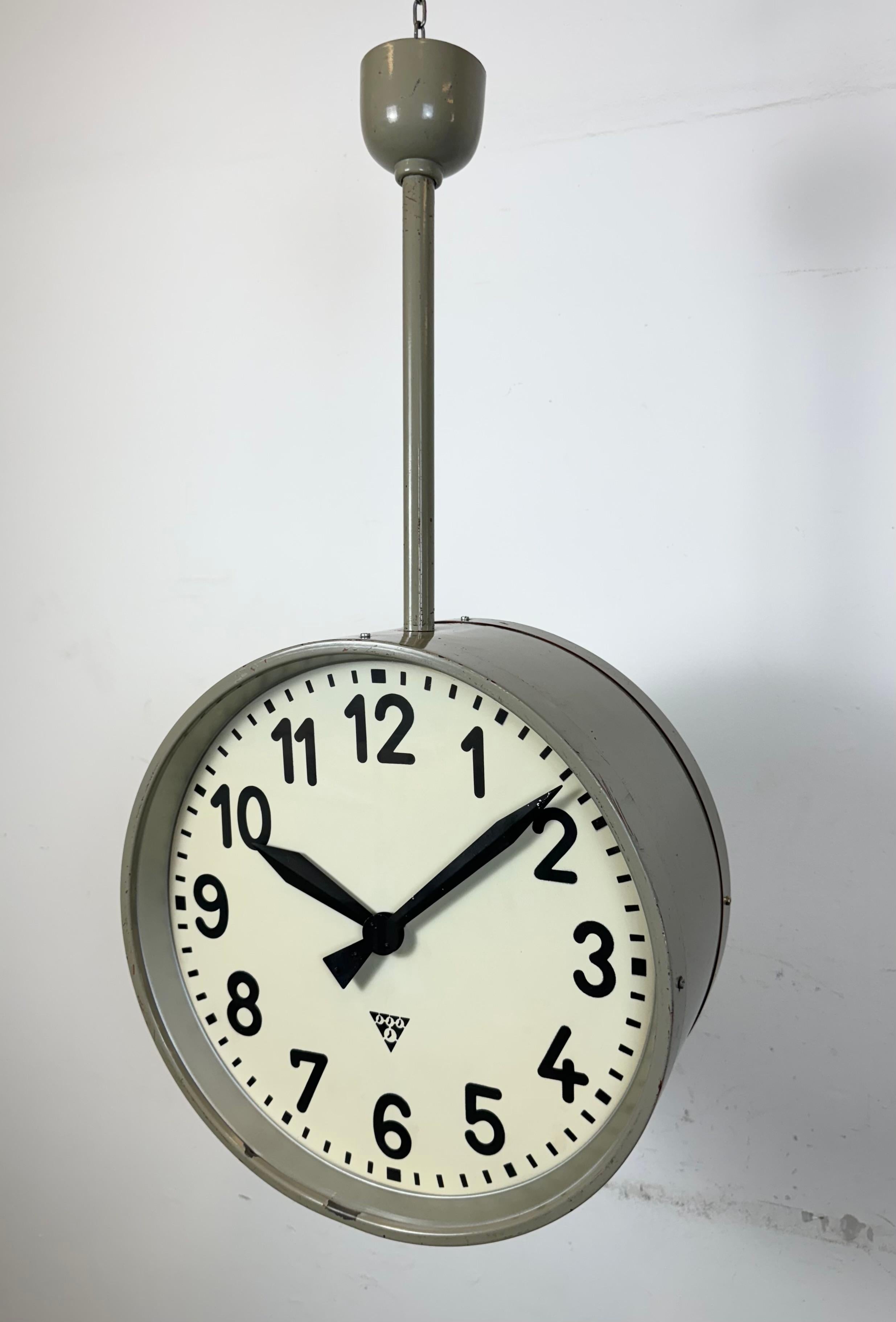 Large Industrial Double Sided Railway or Factory Clock from Pragotron, 1960s For Sale 5
