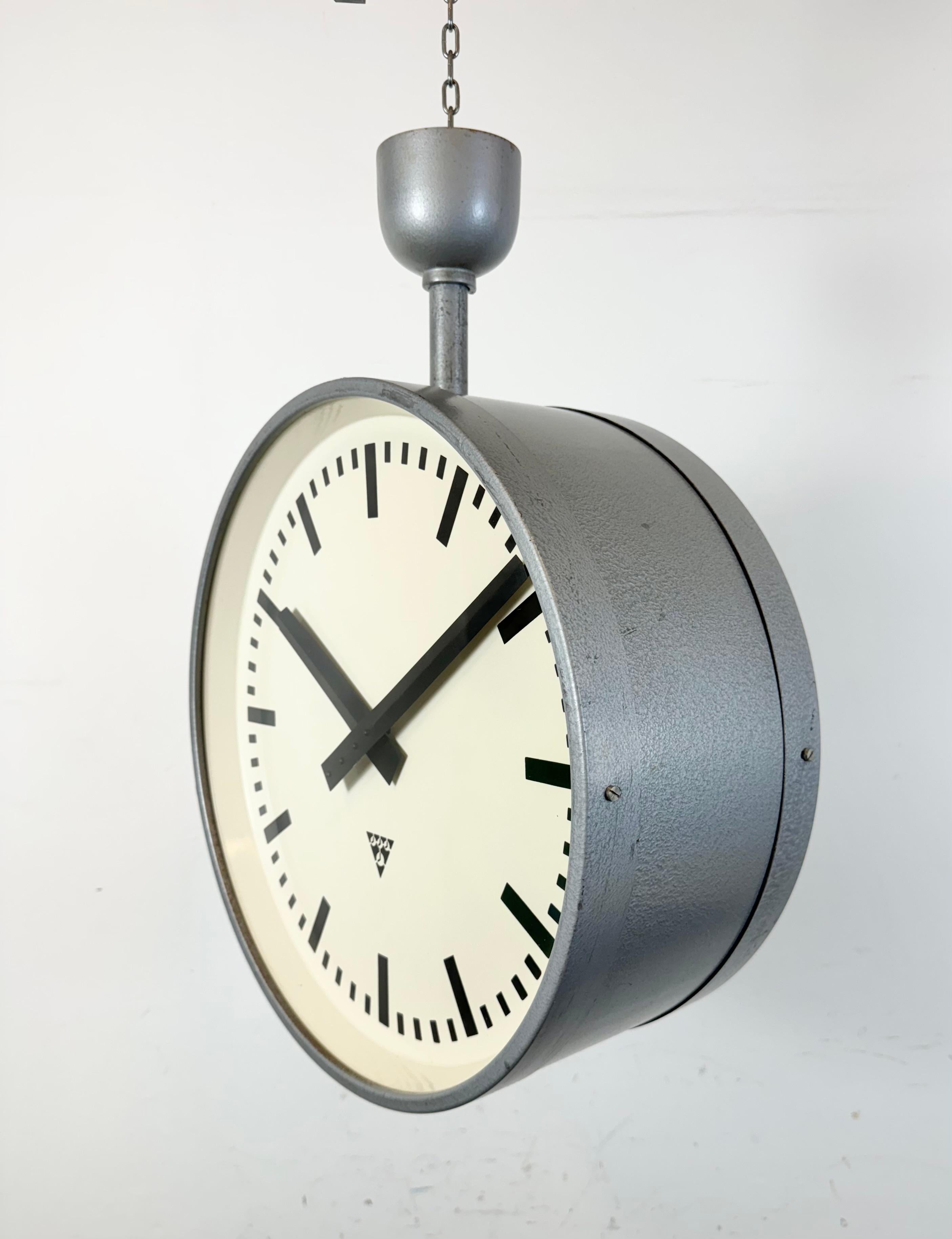 Large Industrial Double Sided Railway or Factory Clock from Pragotron, 1960s 5
