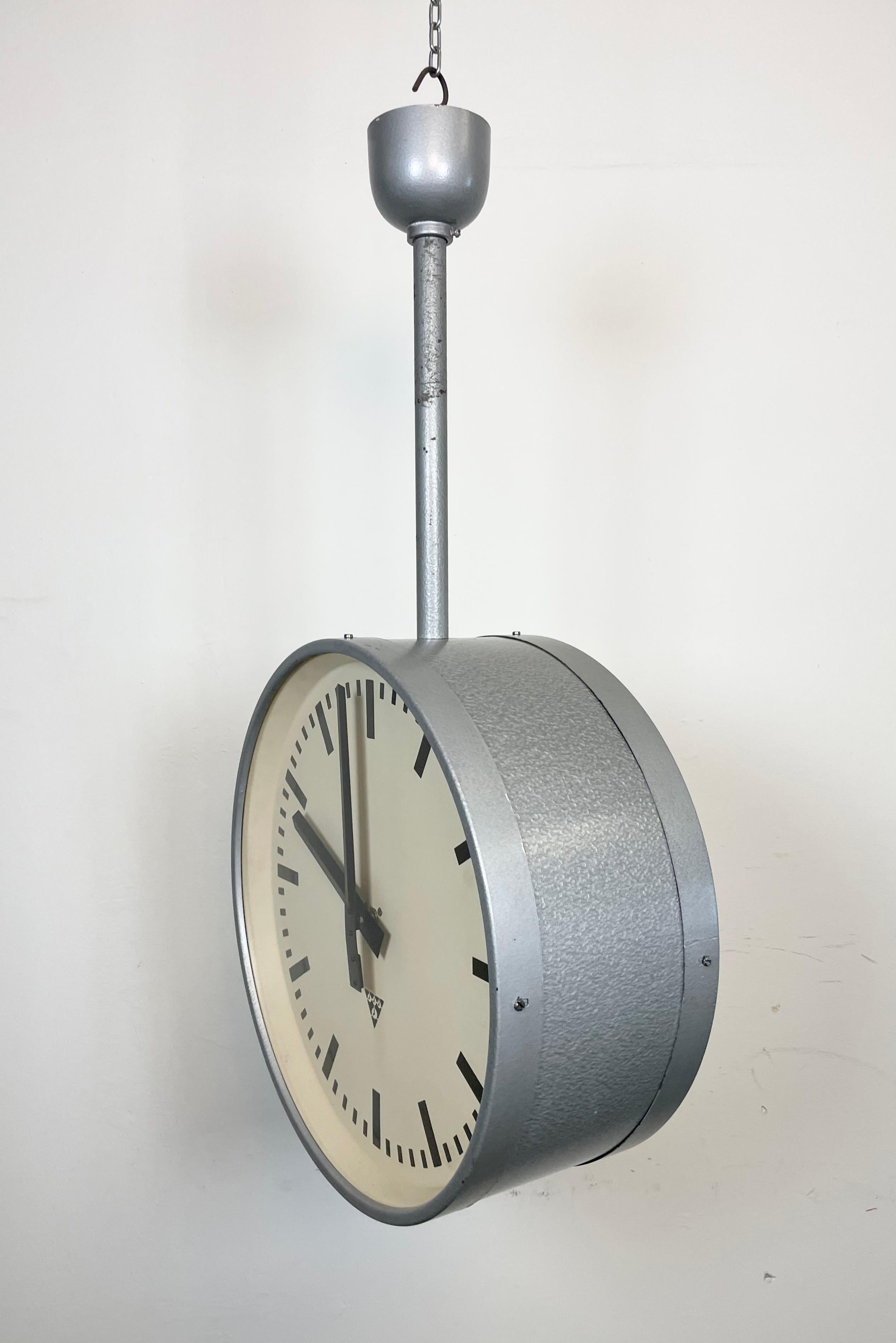 Large Industrial Double Sided Railway or Factory Clock from Pragotron, 1960s 5