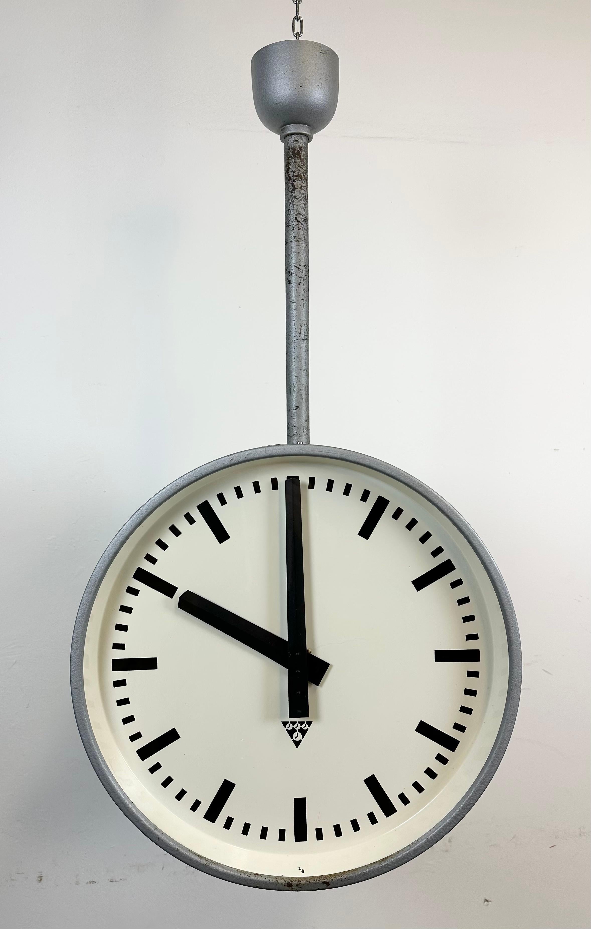 Large Industrial Double Sided Railway or Factory Clock from Pragotron, 1960s 5