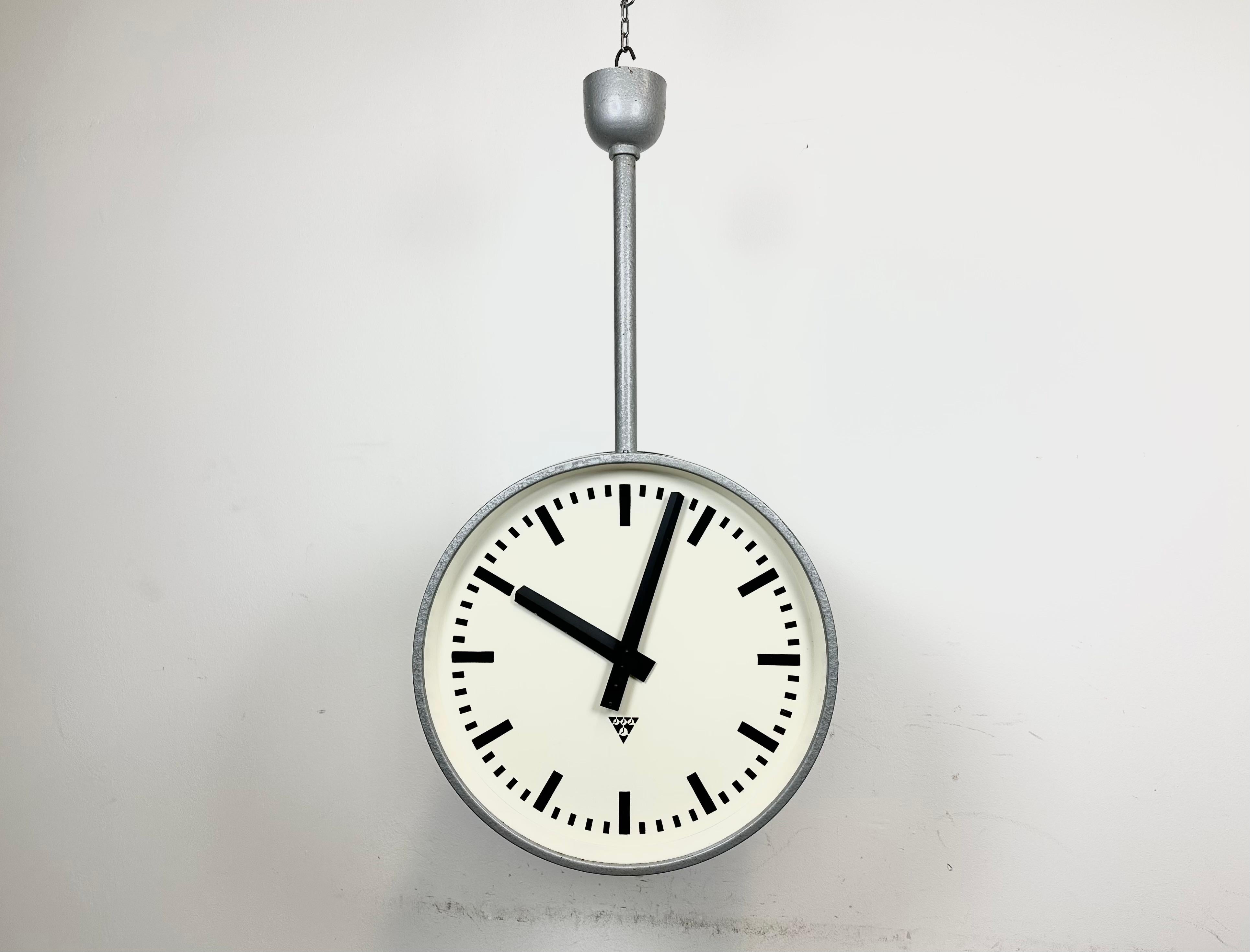 Large Industrial Double Sided Railway or Factory Clock from Pragotron, 1960s For Sale 6