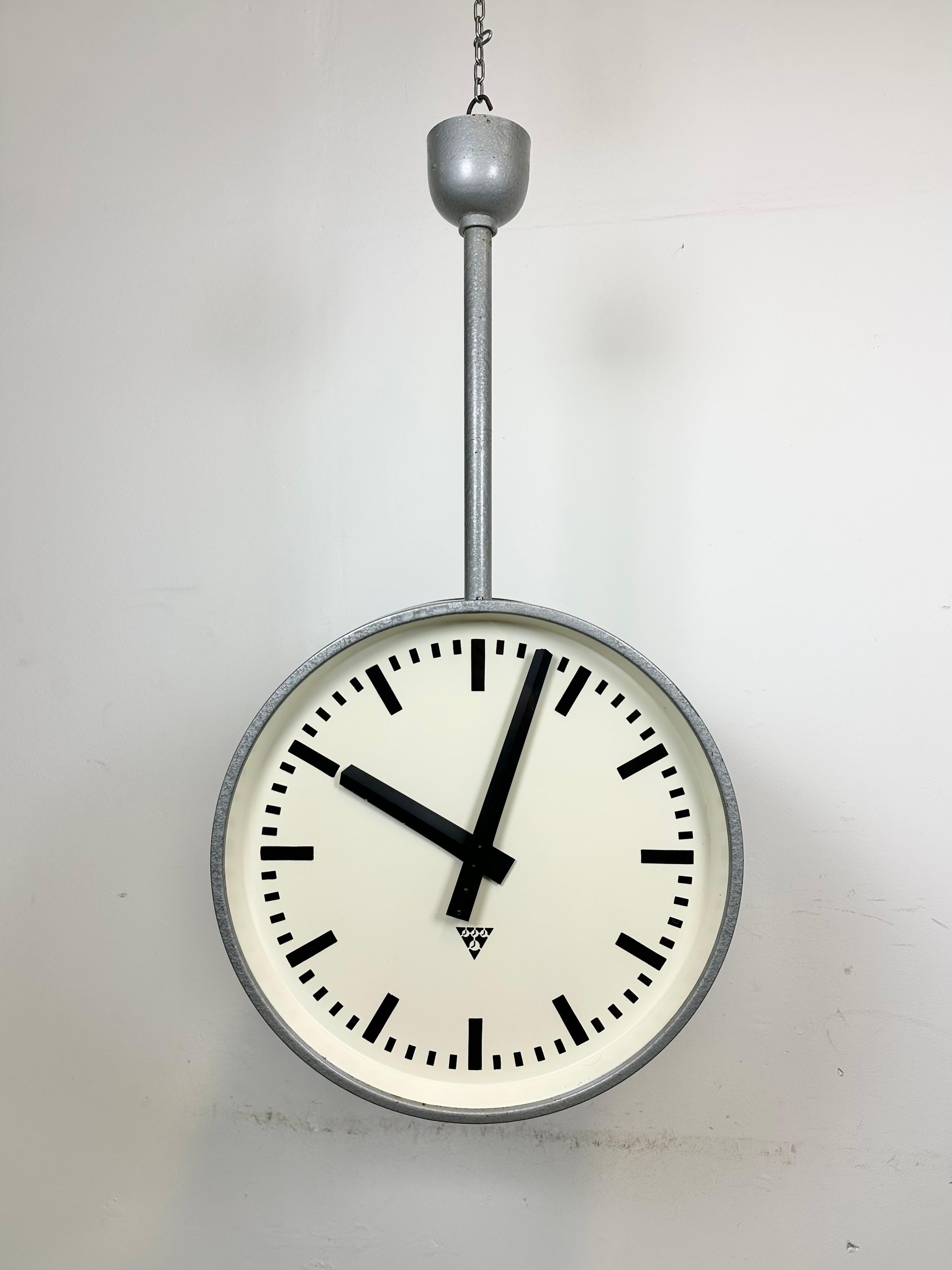 Large Industrial Double Sided Railway or Factory Clock from Pragotron, 1960s For Sale 7