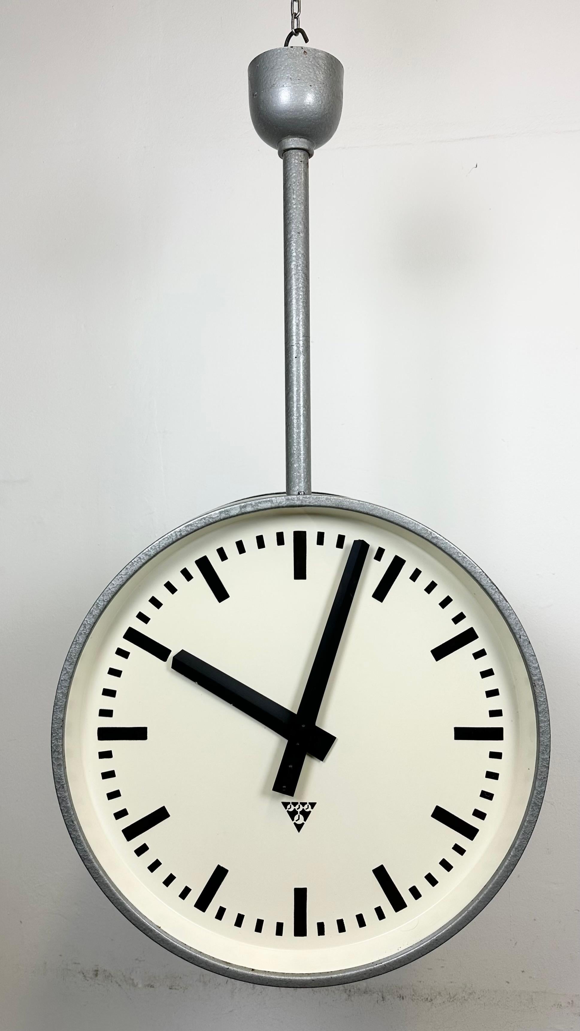 Large Industrial Double Sided Railway or Factory Clock from Pragotron, 1960s For Sale 8