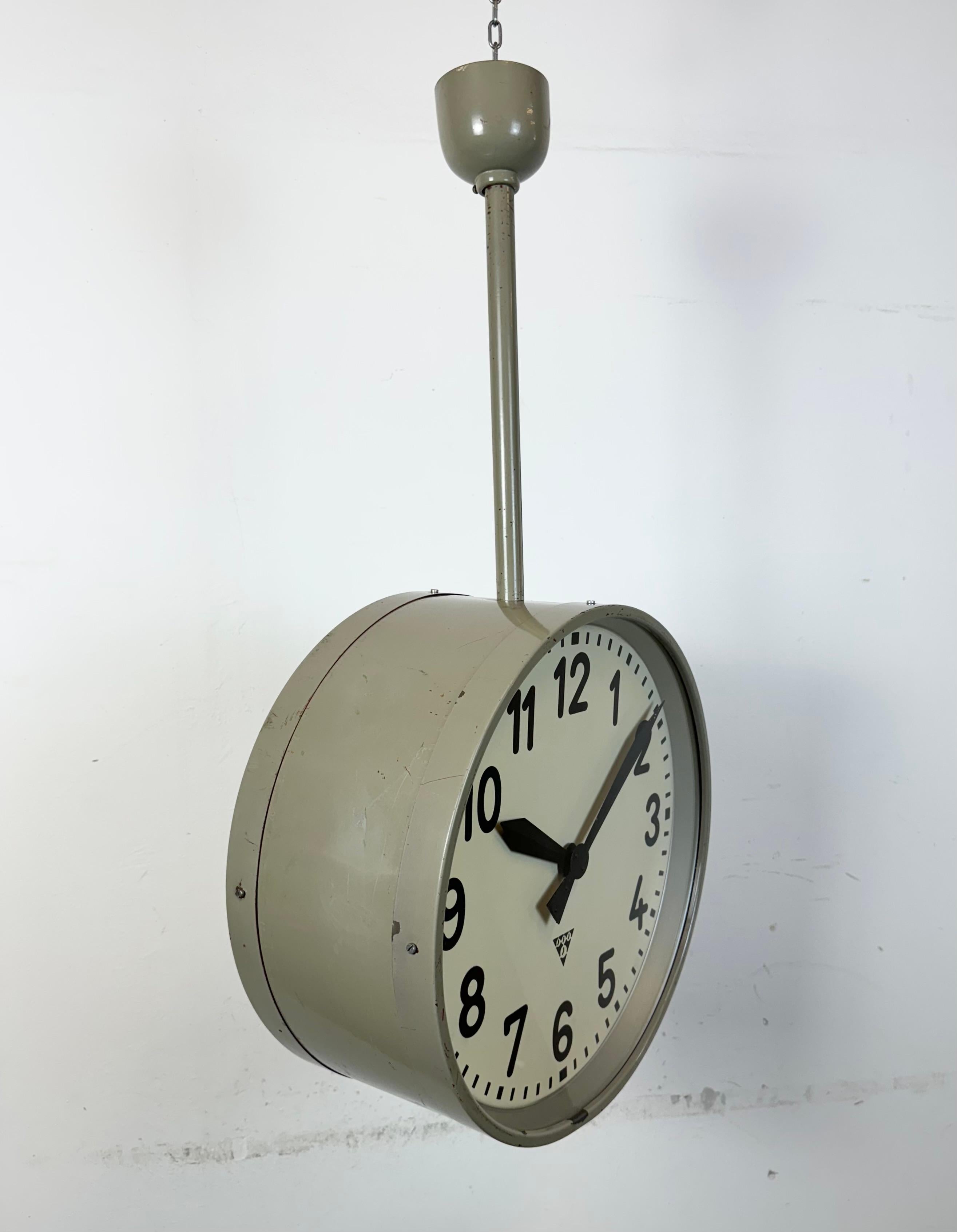 Large Industrial Double Sided Railway or Factory Clock from Pragotron, 1960s For Sale 9