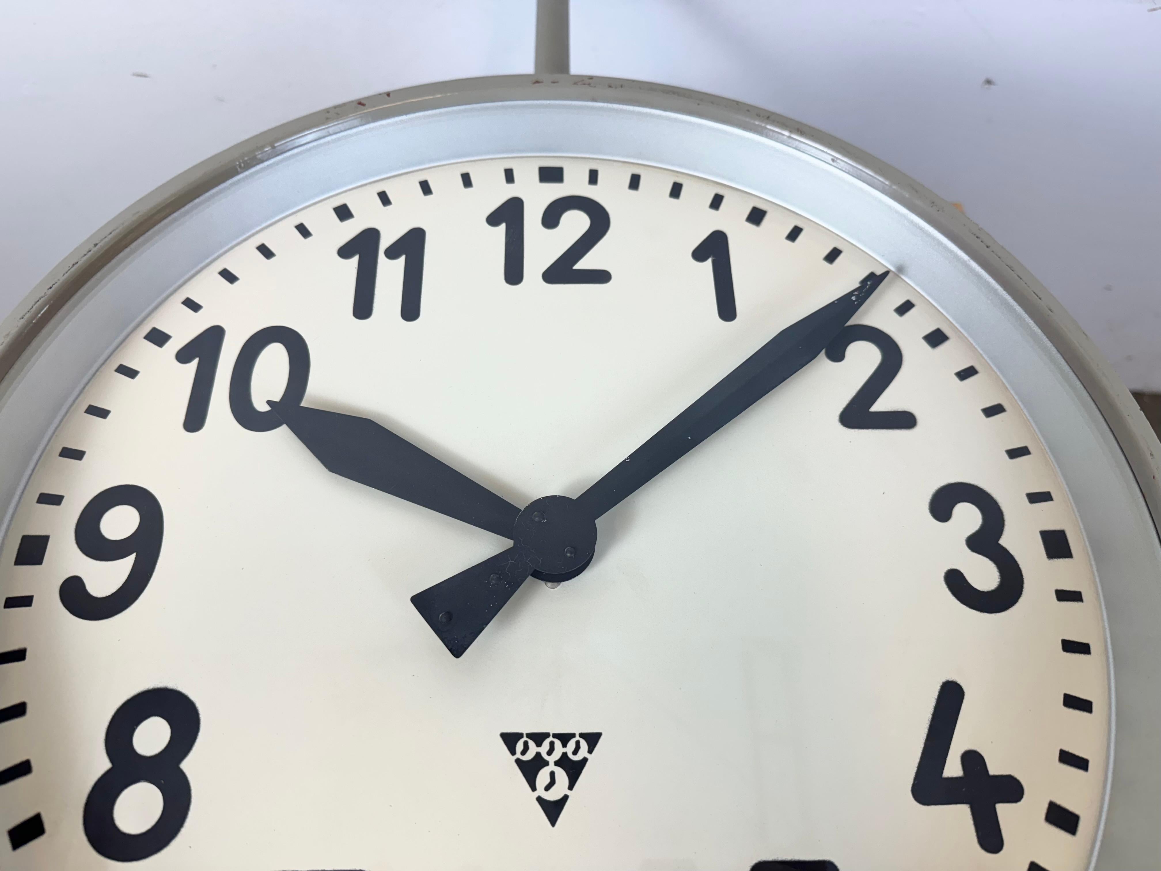 Large Industrial Double Sided Railway or Factory Clock from Pragotron, 1960s For Sale 10