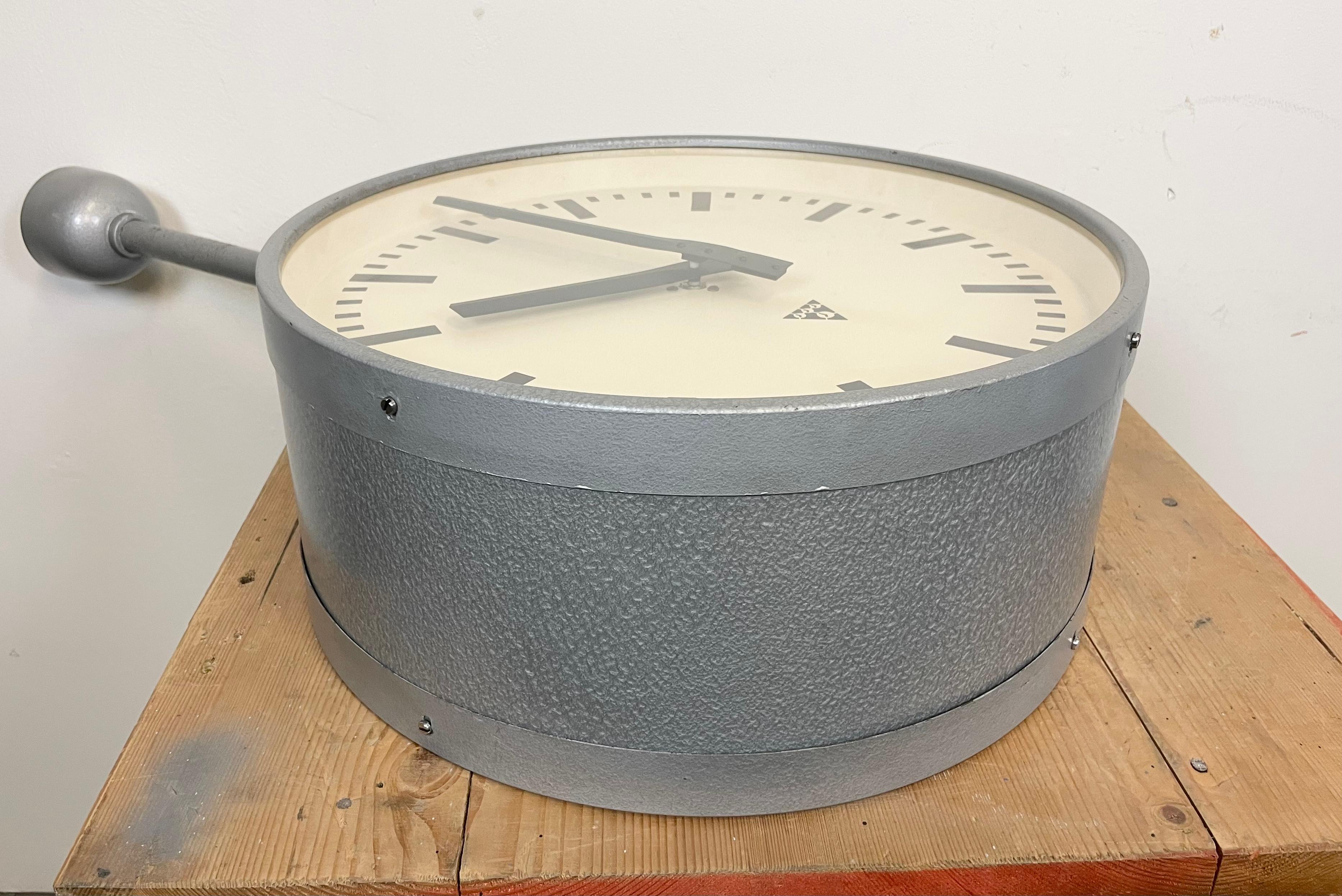 Large Industrial Double Sided Railway or Factory Clock from Pragotron, 1960s 10