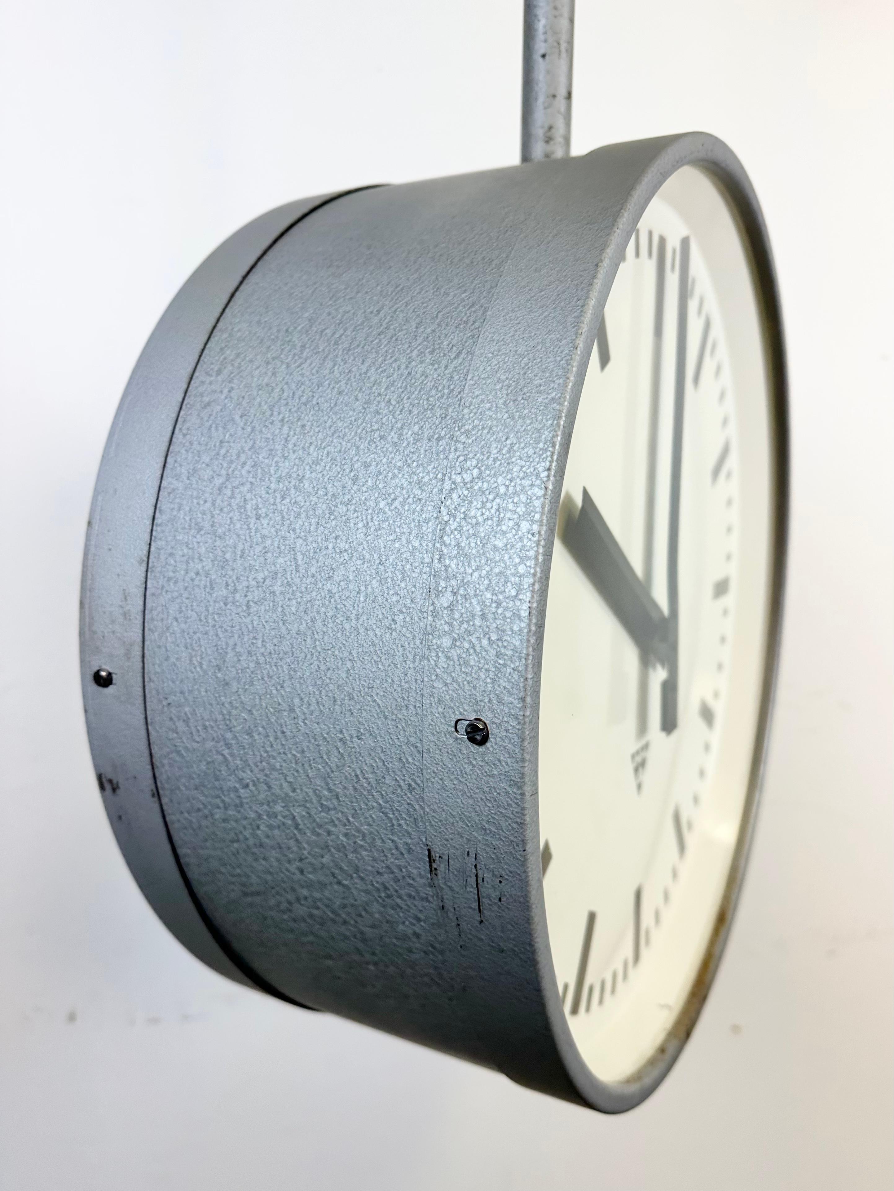 Large Industrial Double Sided Railway or Factory Clock from Pragotron, 1960s 11