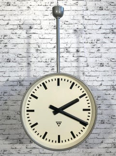 Large Industrial Double Sided Railway or Factory Clock from Pragotron, 1960s