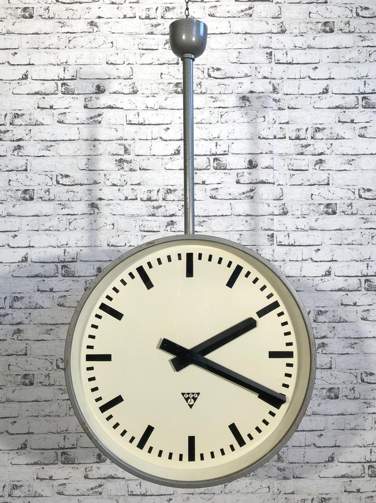 Large Industrial Double Sided Railway or Factory Clock from Pragotron