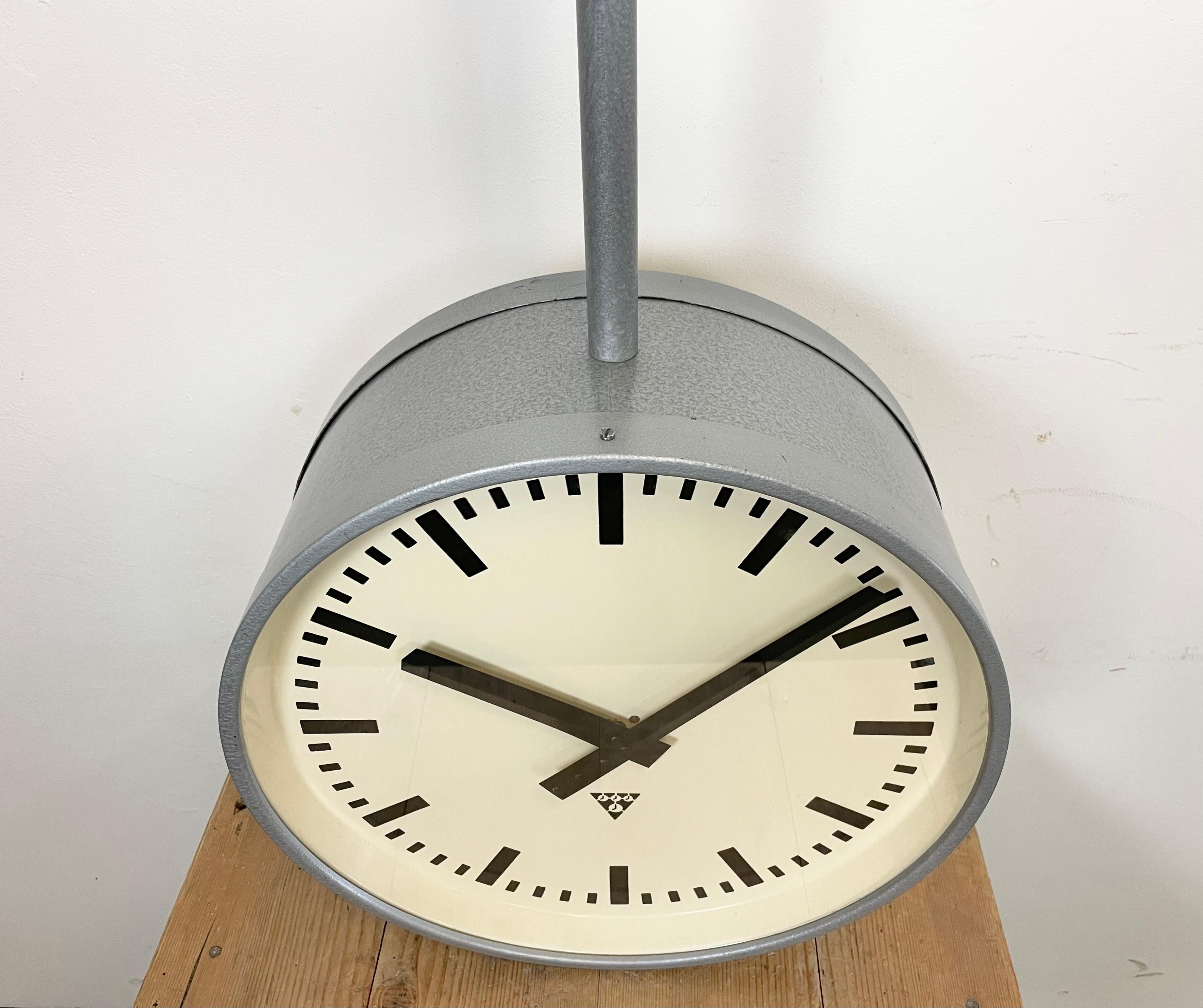 Czech Large Industrial Double Sided Railway or Factory Clock from Pragotron, 1960s