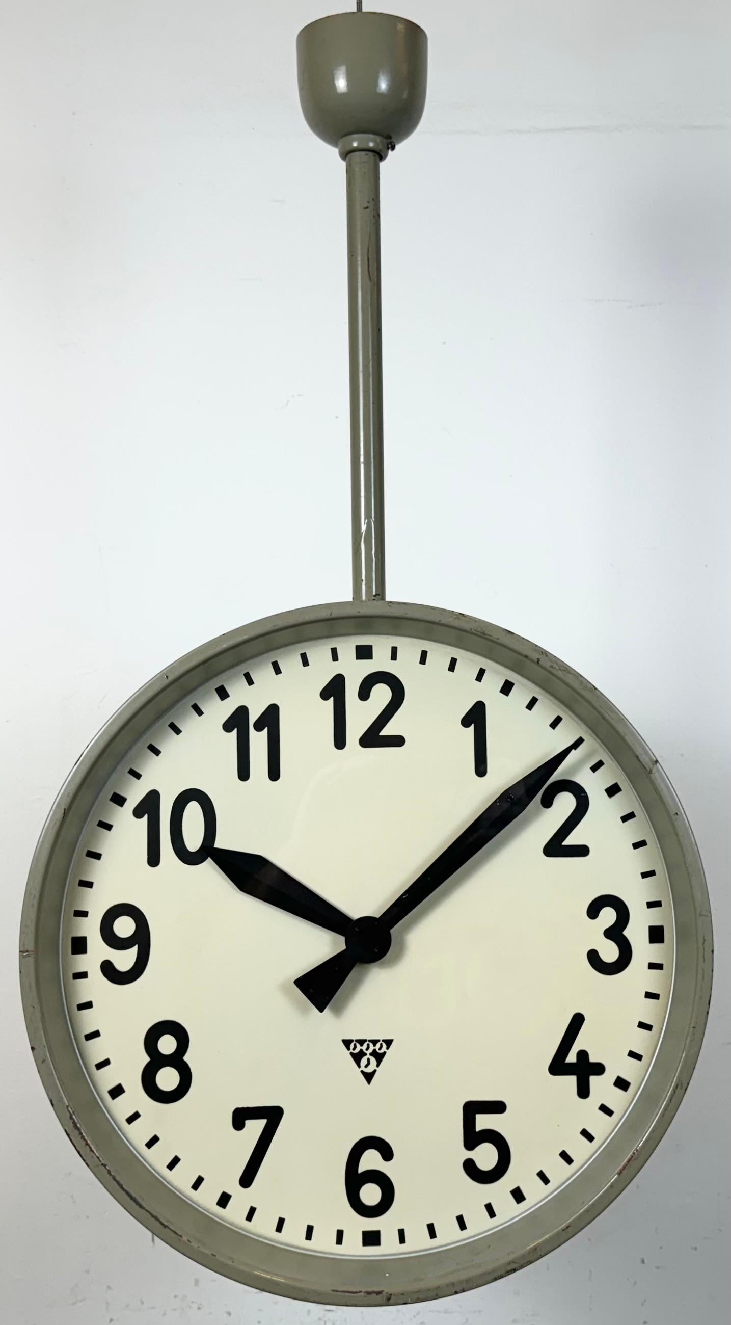 Czech Large Industrial Double Sided Railway or Factory Clock from Pragotron, 1960s For Sale