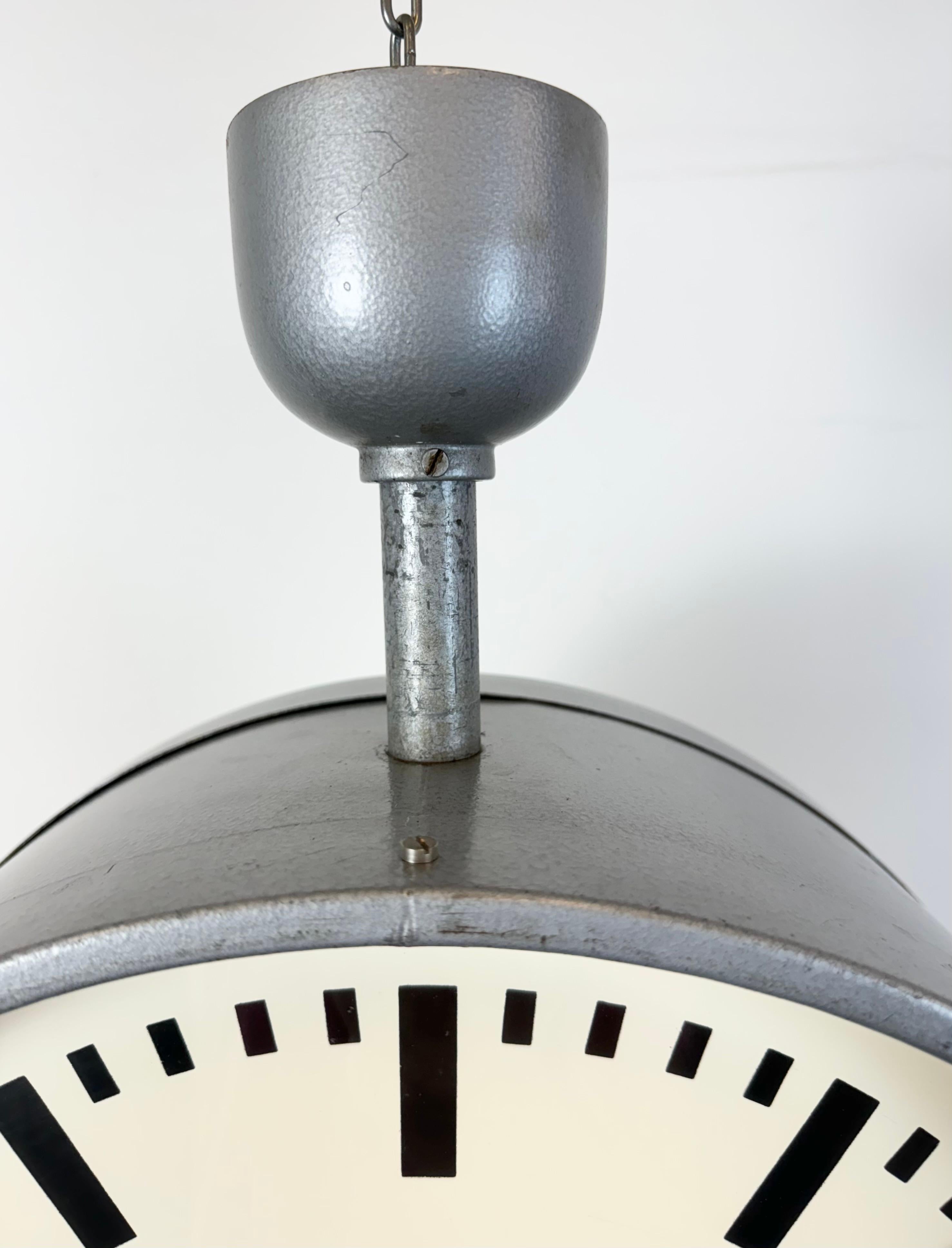 Czech Large Industrial Double Sided Railway or Factory Clock from Pragotron, 1960s