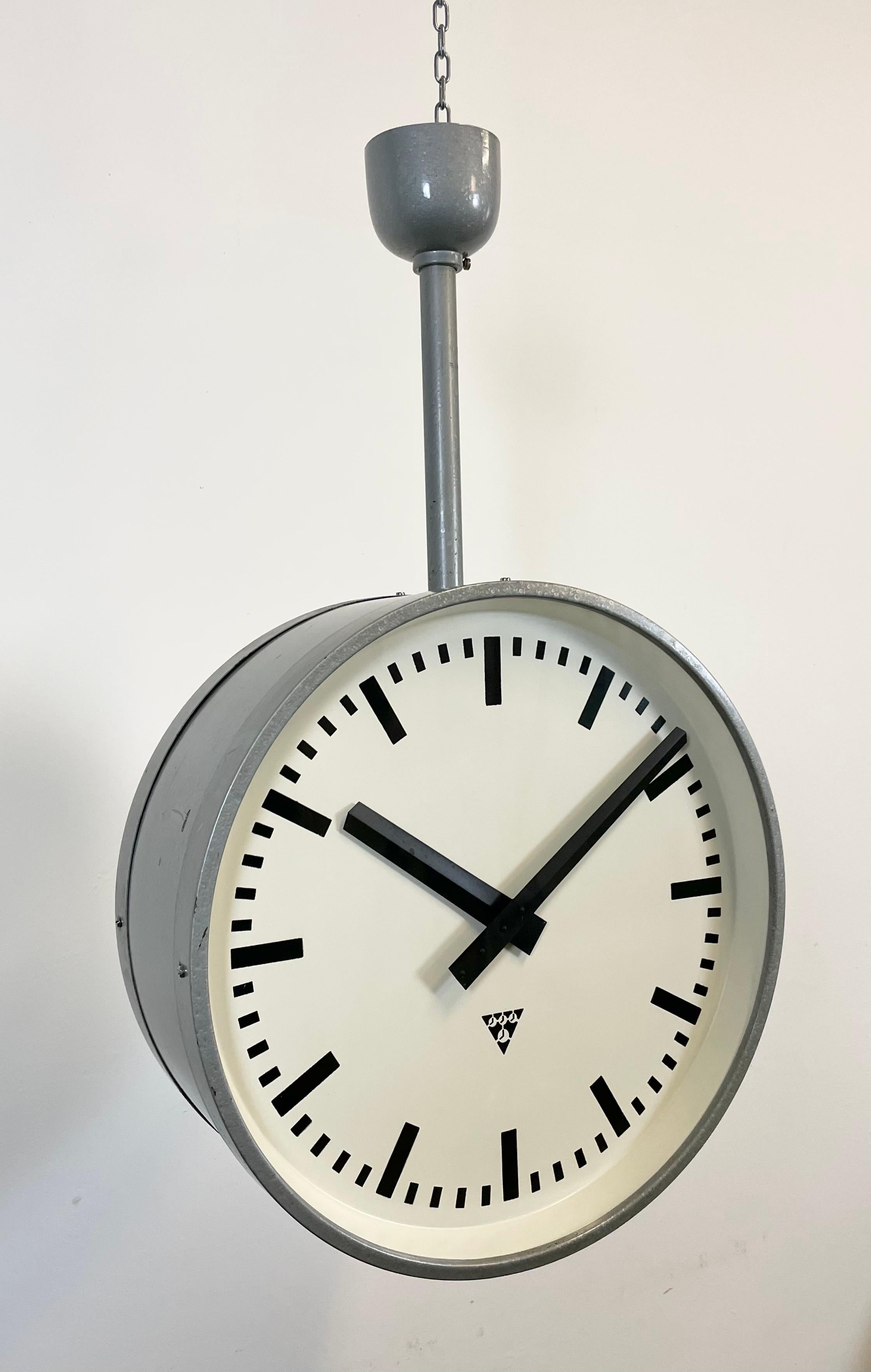 Lacquered Large Industrial Double Sided Railway or Factory Clock from Pragotron, 1960s