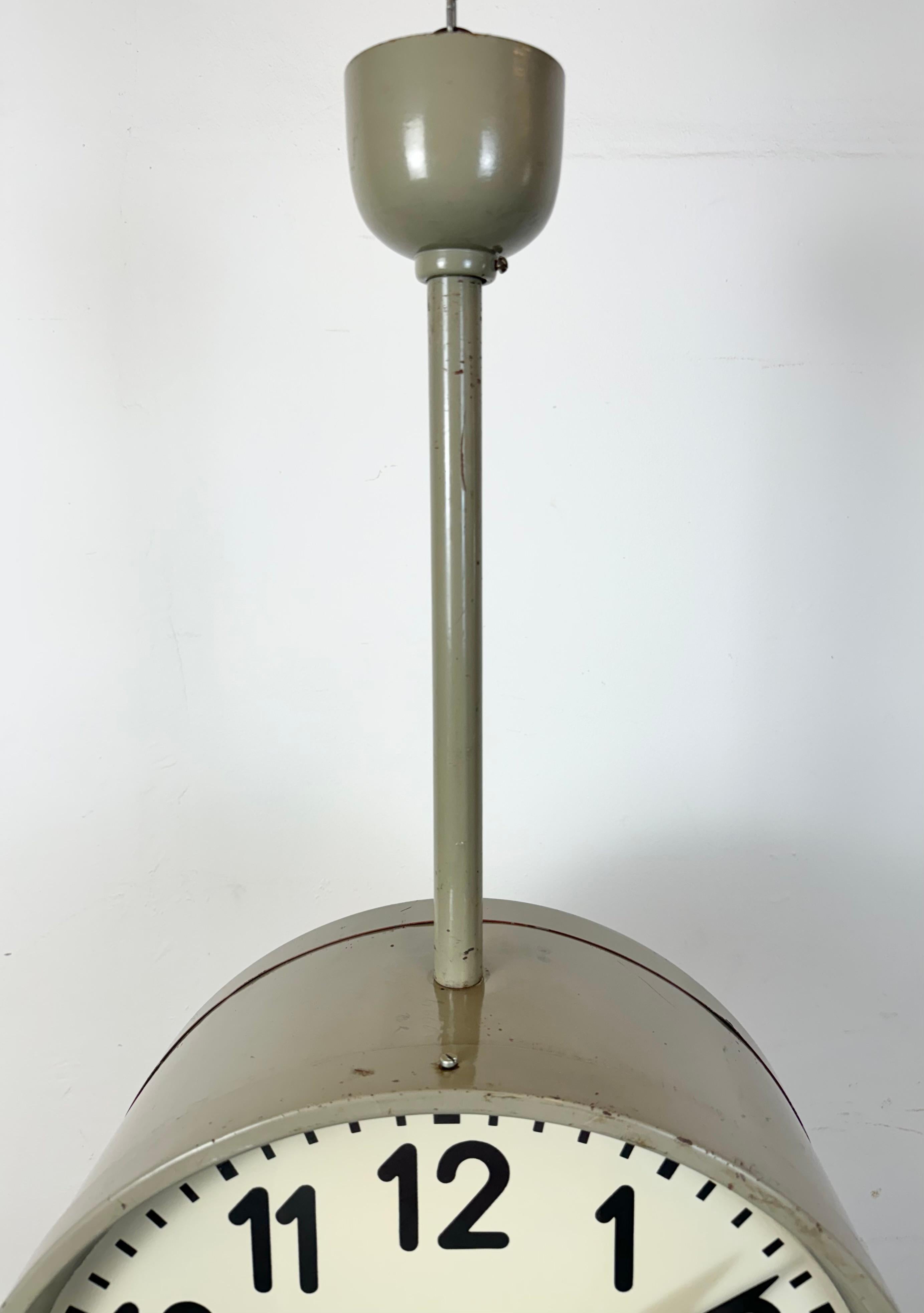 20th Century Large Industrial Double Sided Railway or Factory Clock from Pragotron, 1960s For Sale