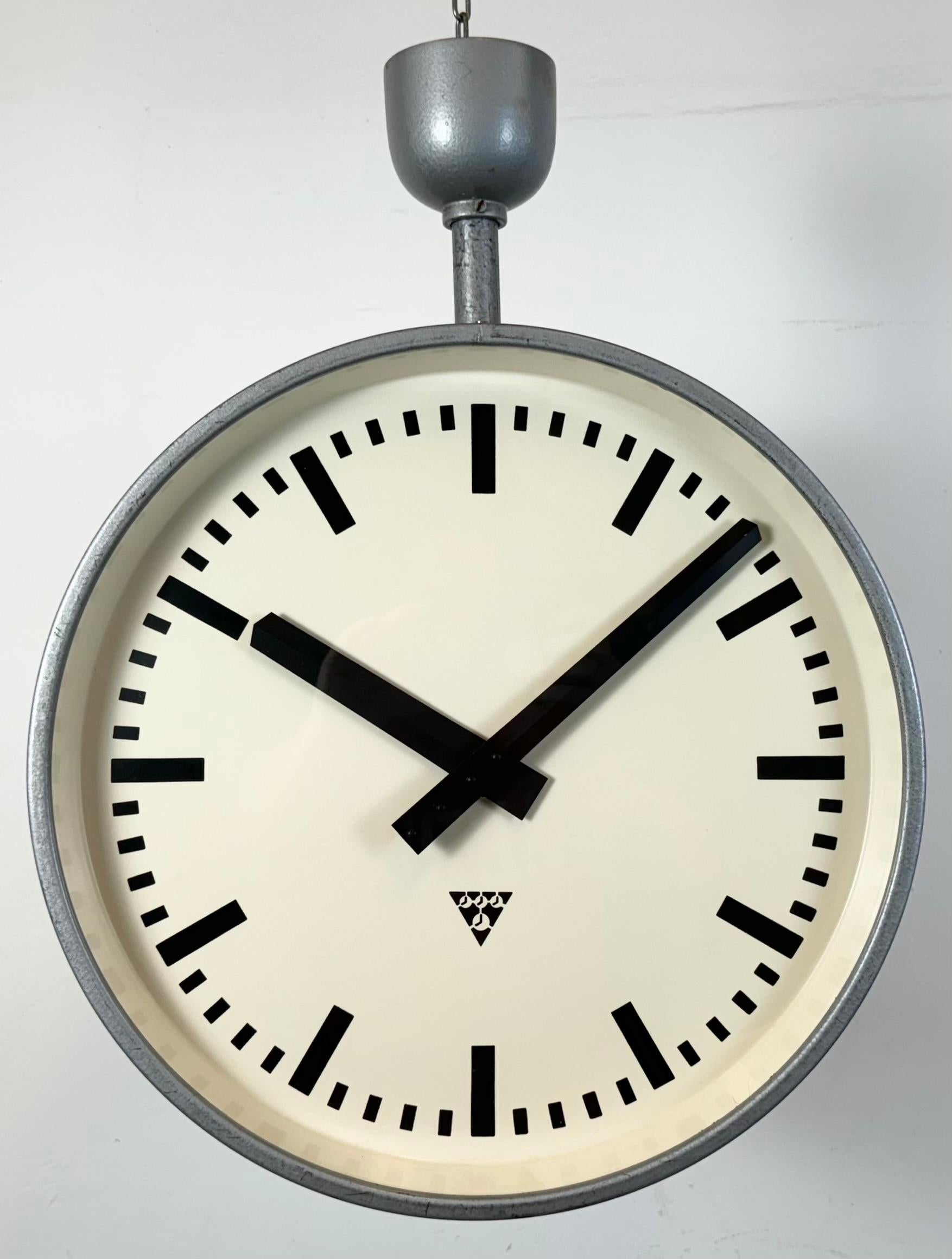 20th Century Large Industrial Double Sided Railway or Factory Clock from Pragotron, 1960s