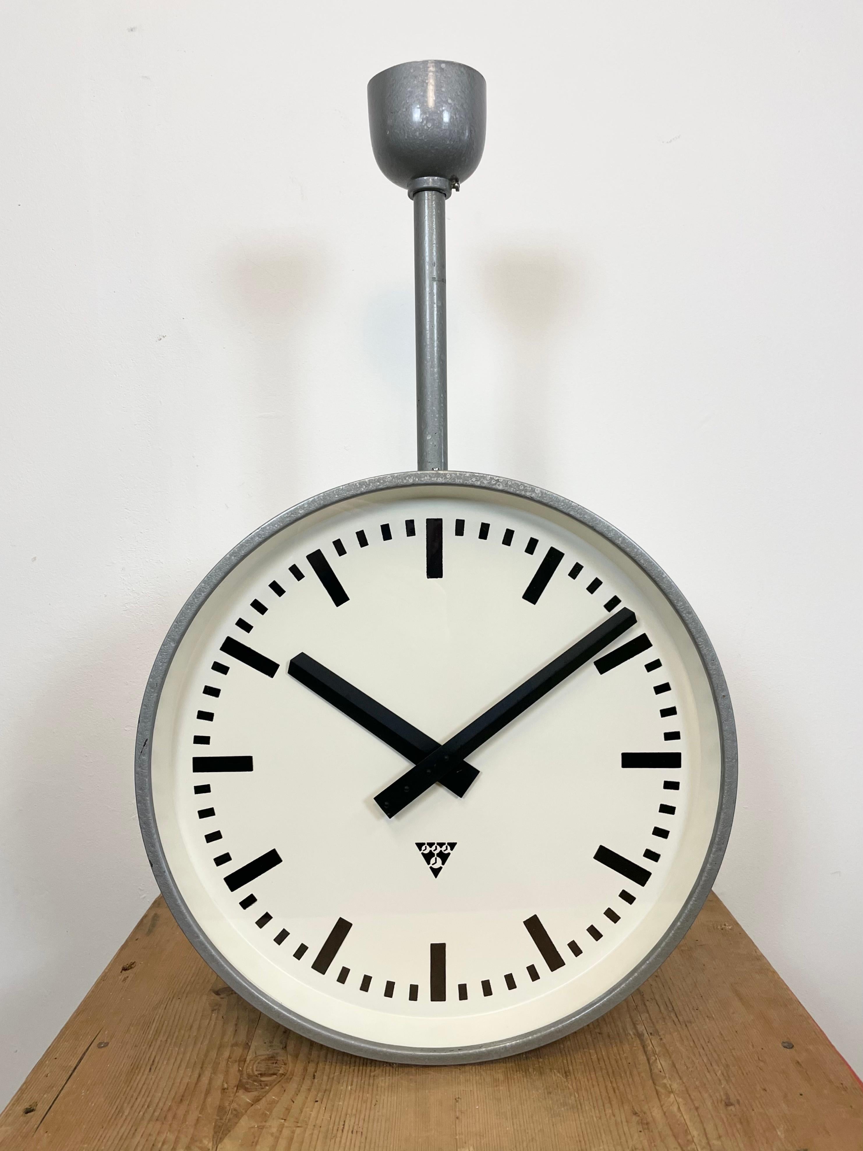20th Century Large Industrial Double Sided Railway or Factory Clock from Pragotron, 1960s