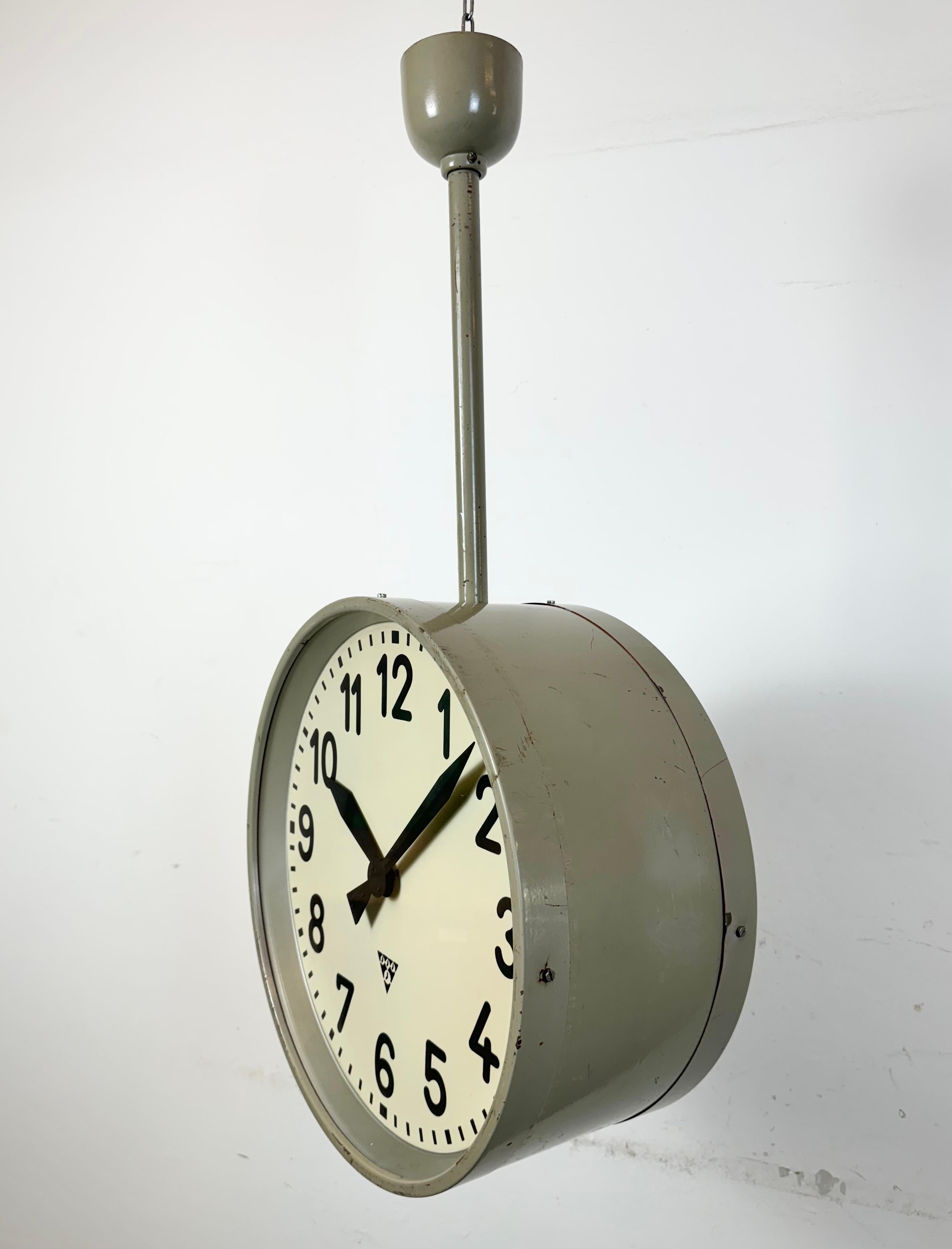 Large Industrial Double Sided Railway or Factory Clock from Pragotron, 1960s For Sale 1