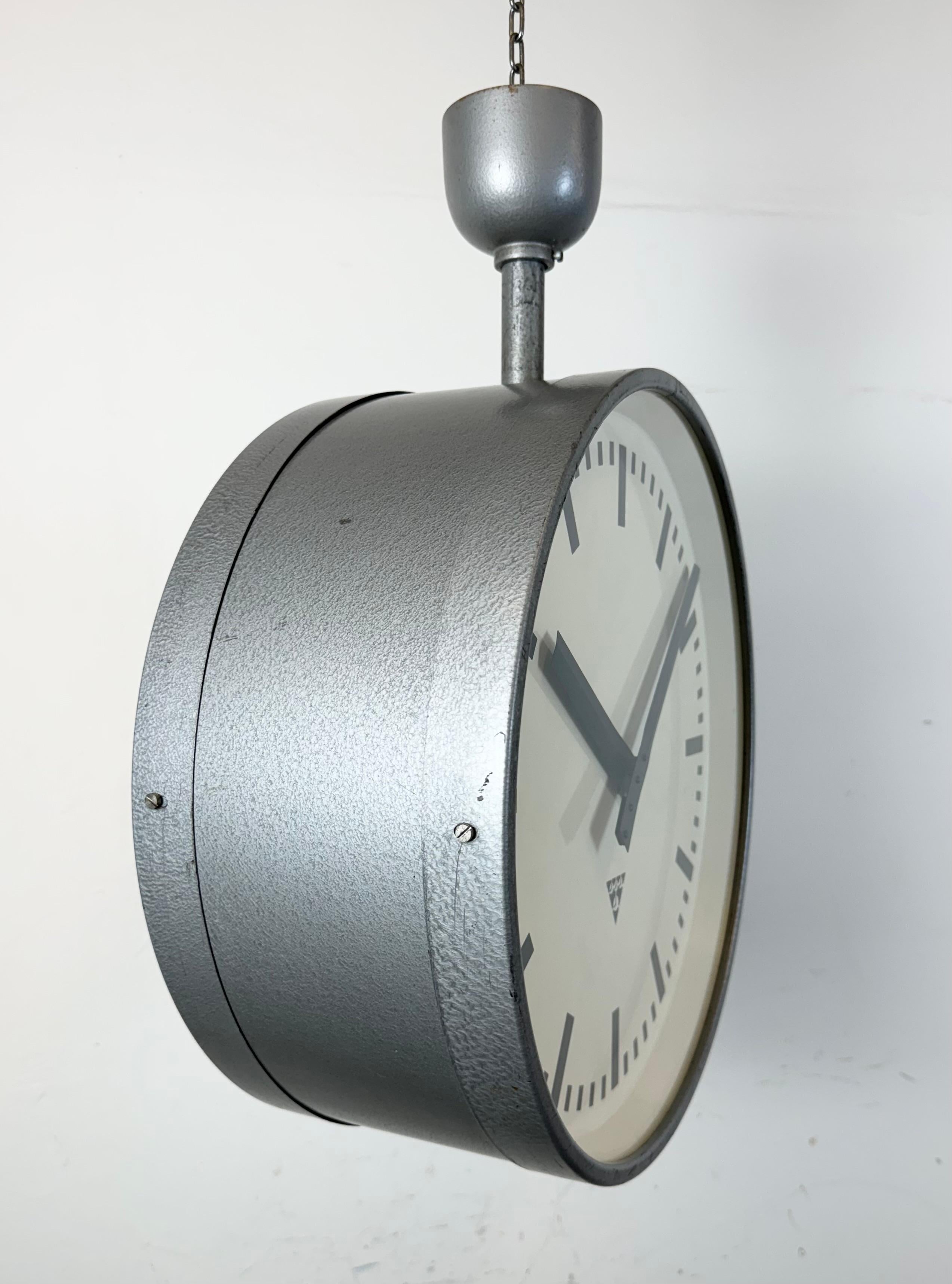 Large Industrial Double Sided Railway or Factory Clock from Pragotron, 1960s 1