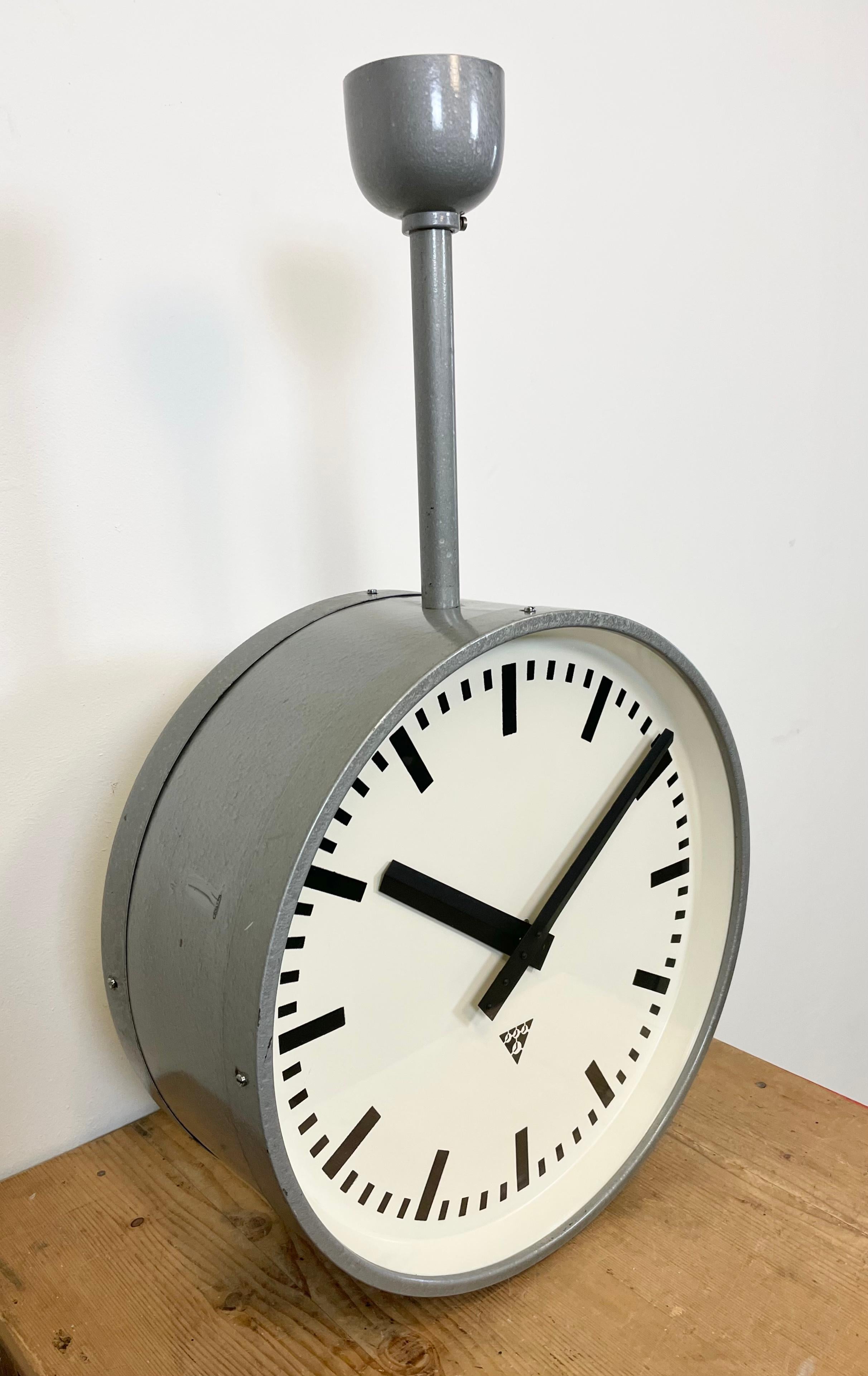Large Industrial Double Sided Railway or Factory Clock from Pragotron, 1960s 1