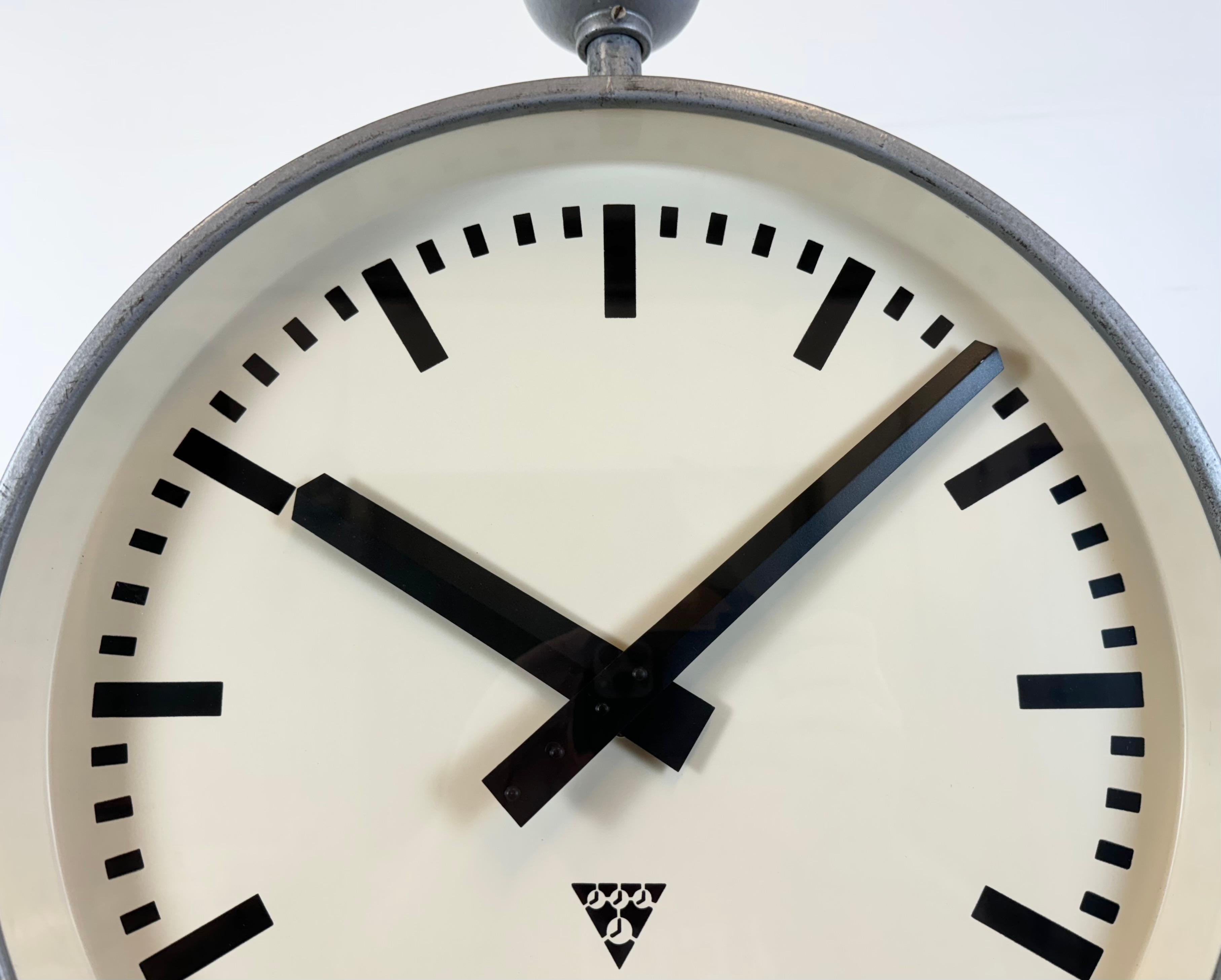 Large Industrial Double Sided Railway or Factory Clock from Pragotron, 1960s 2