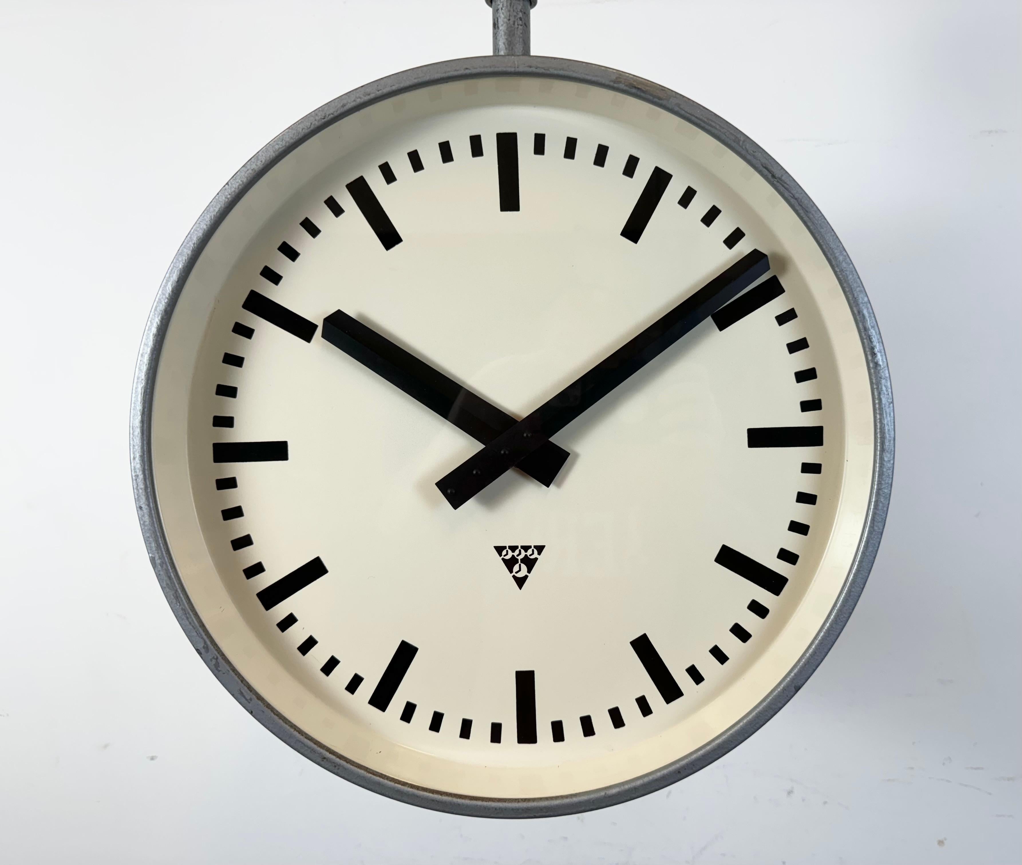 Large Industrial Double Sided Railway or Factory Clock from Pragotron, 1960s 3