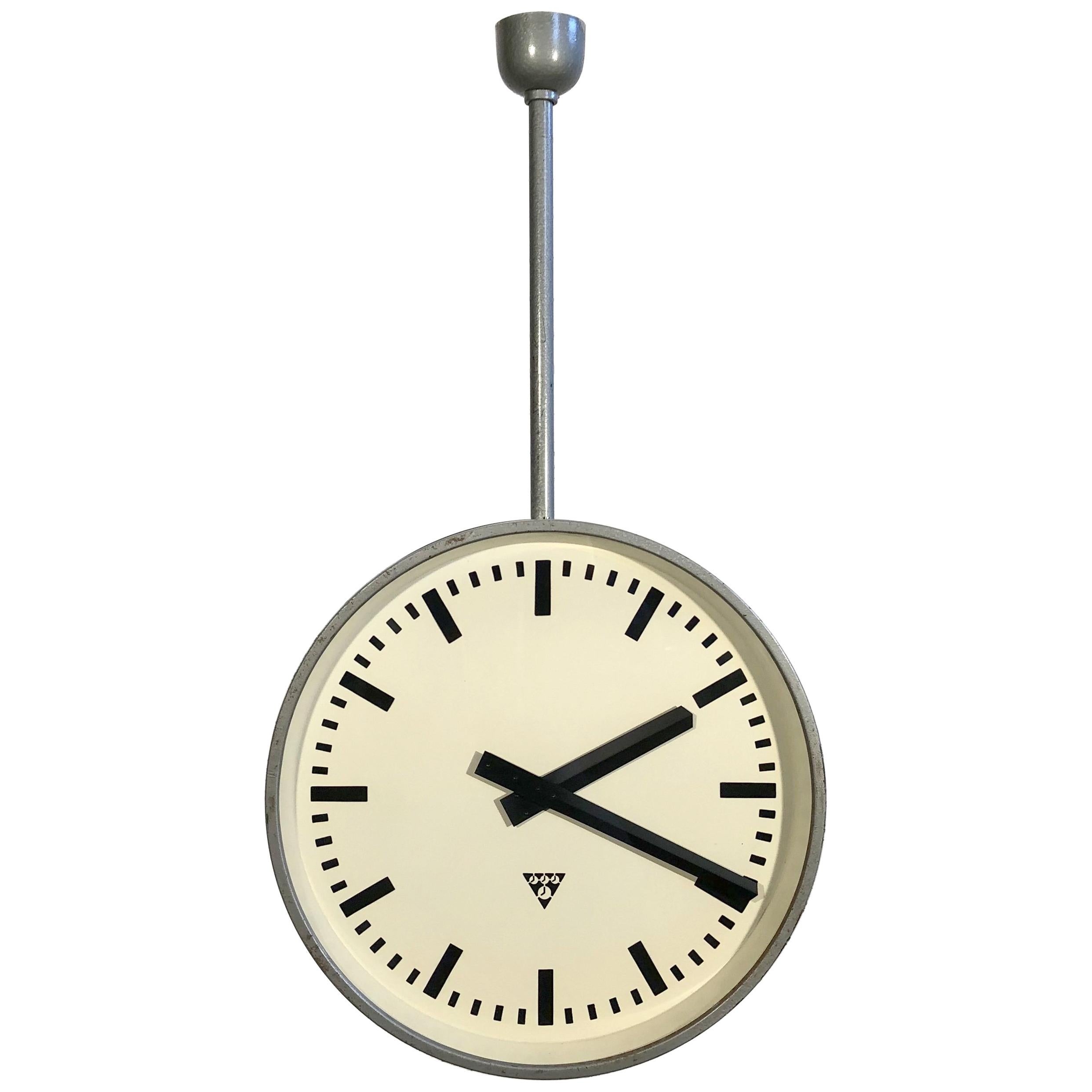 Large Industrial Double Sided Railway or Factory Clock from Pragotron, 1960s